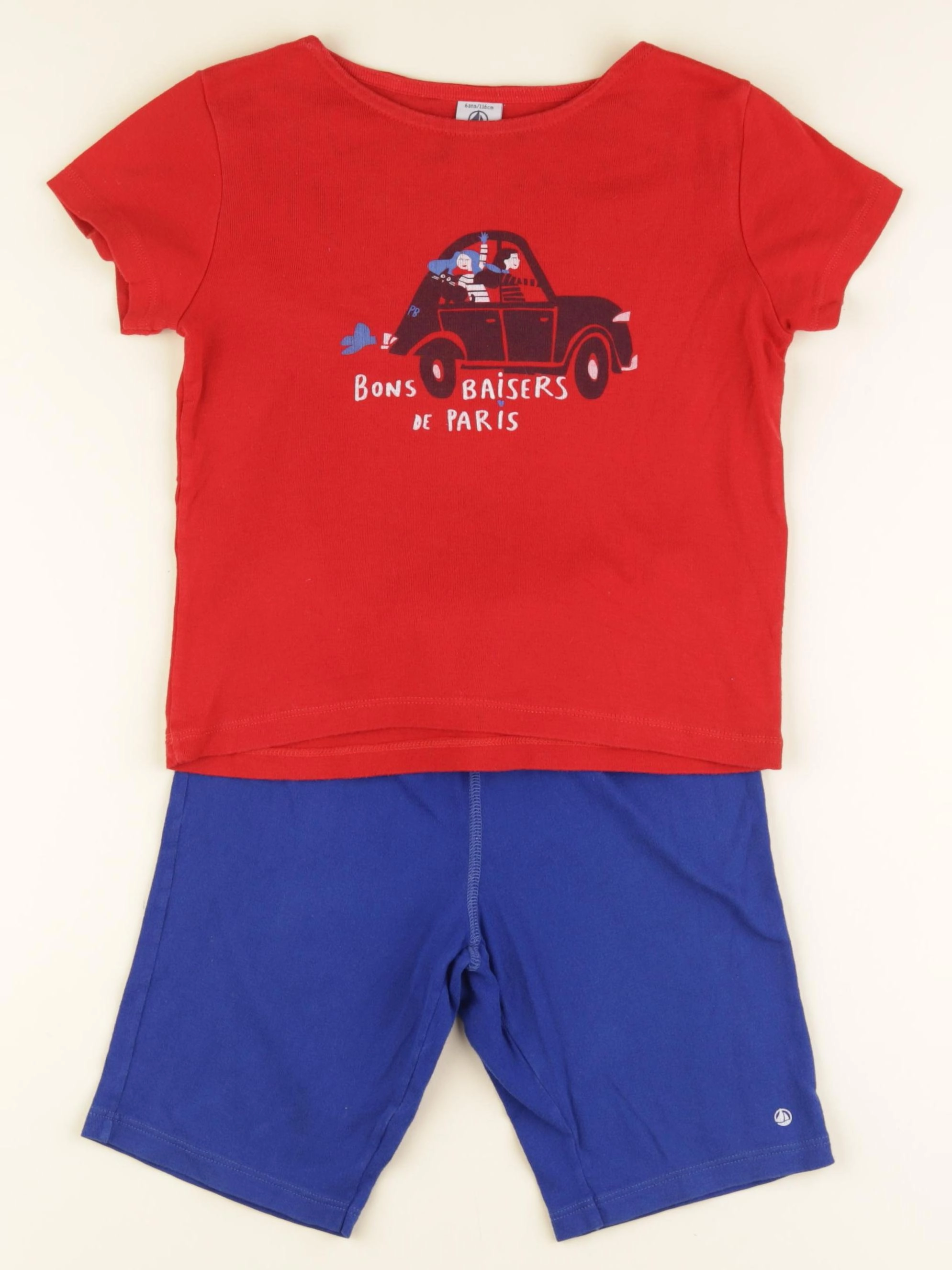 Petit Bateau - pyjama coton bleu, rouge - 6 ans