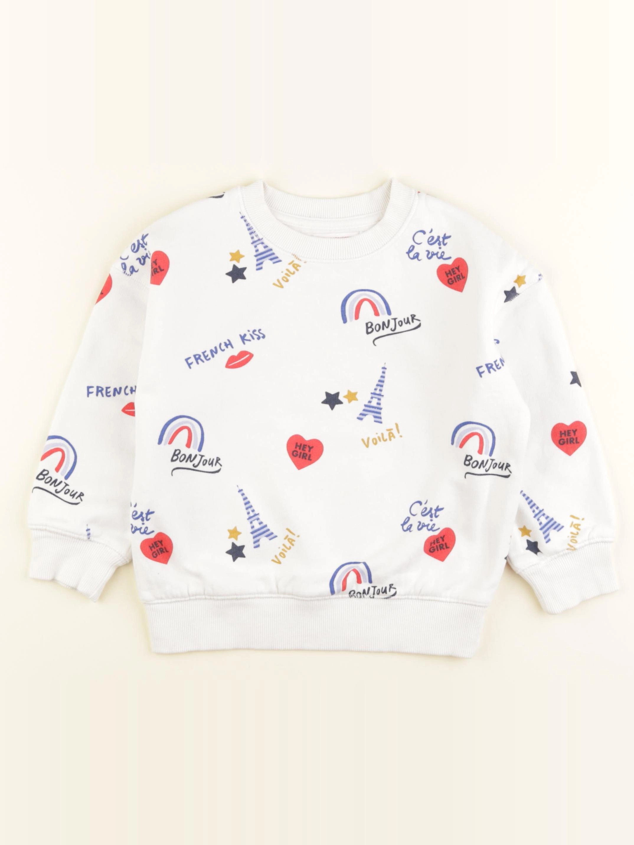 Monoprix - sweat blanc, bleu - 5 ans