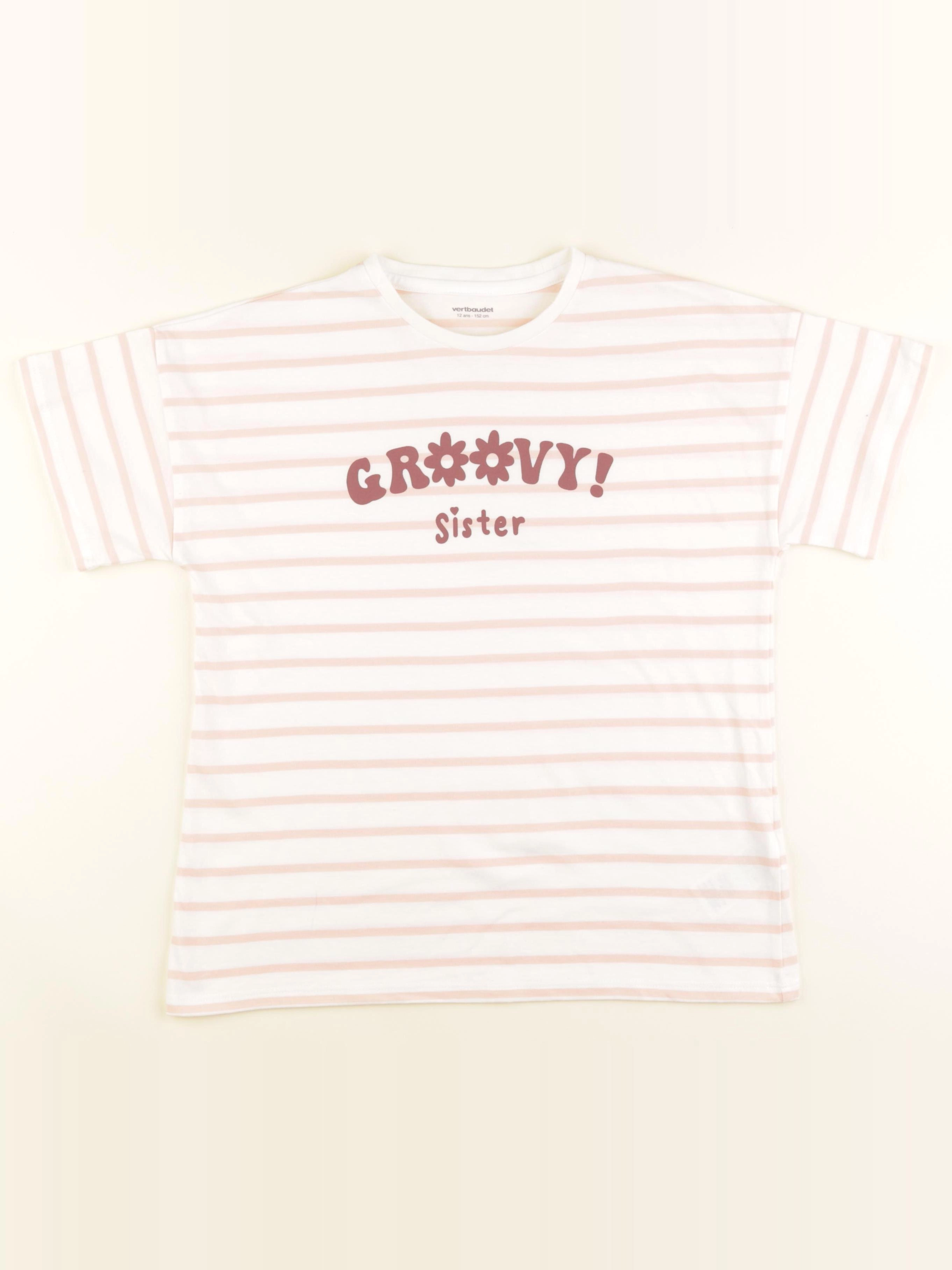 Vertbaudet - tee-shirt blanc, rose - 12 ans