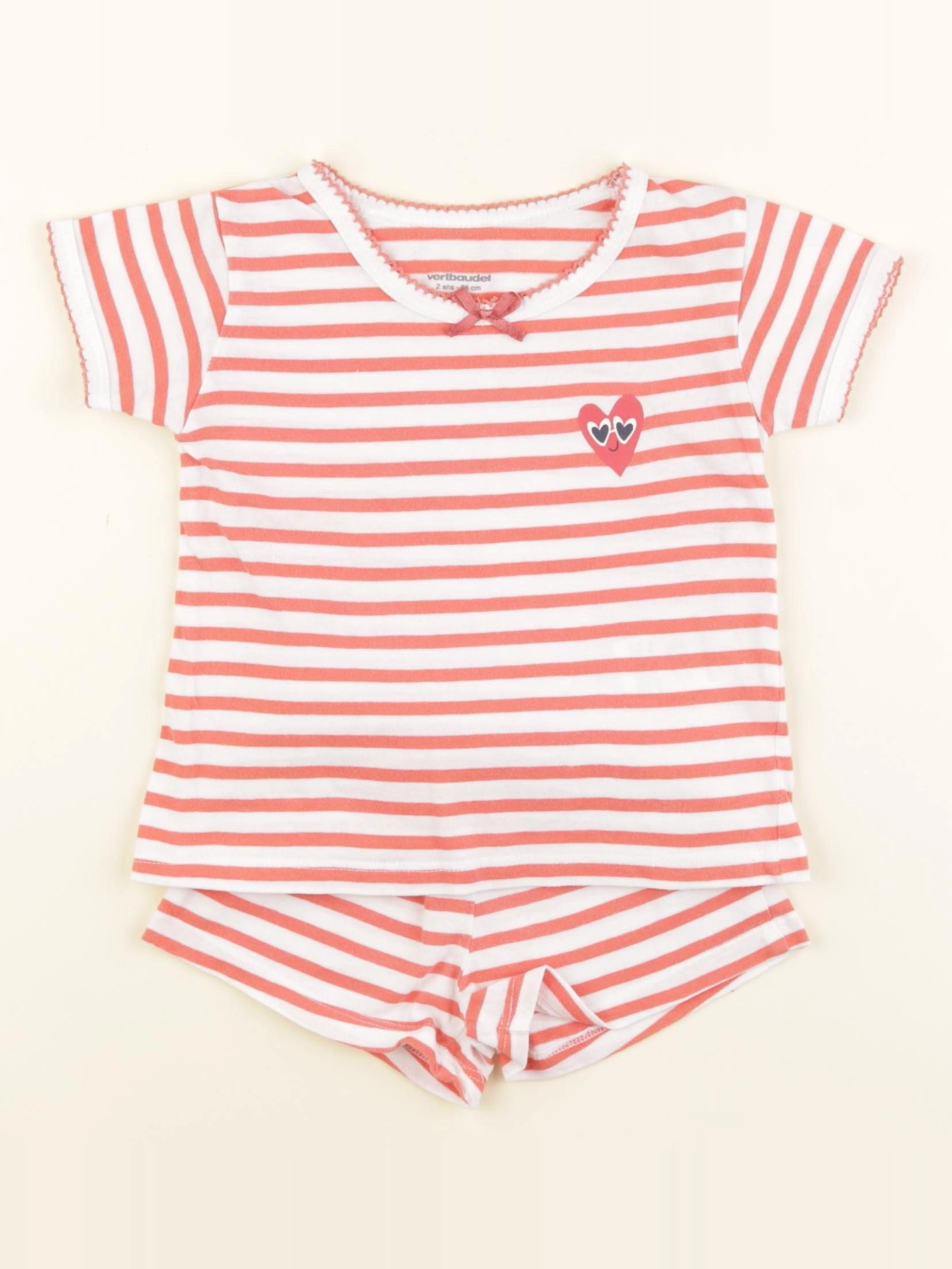 Vertbaudet - pyjama blanc, rose - 2 ans