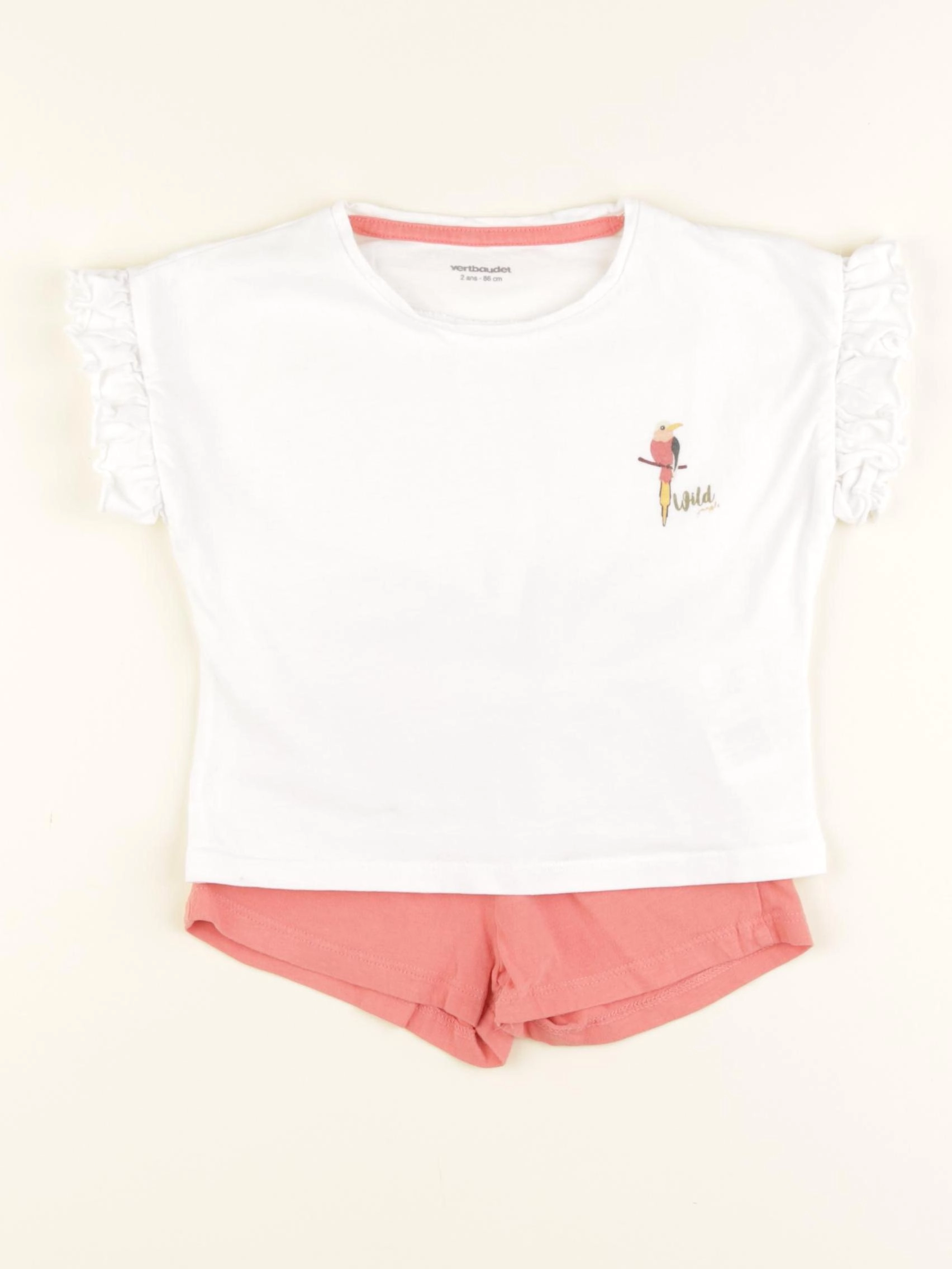 Vertbaudet - pyjama coton blanc, rose - 2 ans
