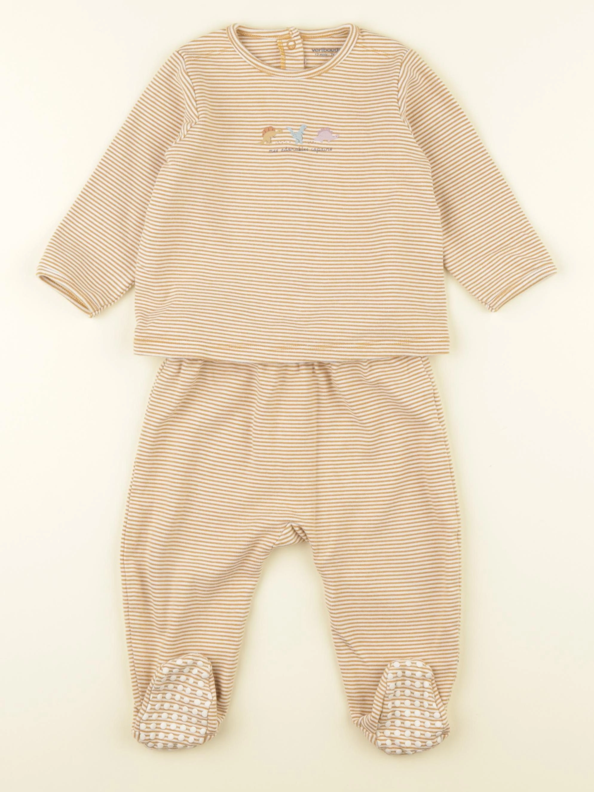 Vertbaudet - pyjama coton marron, blanc - 12 mois