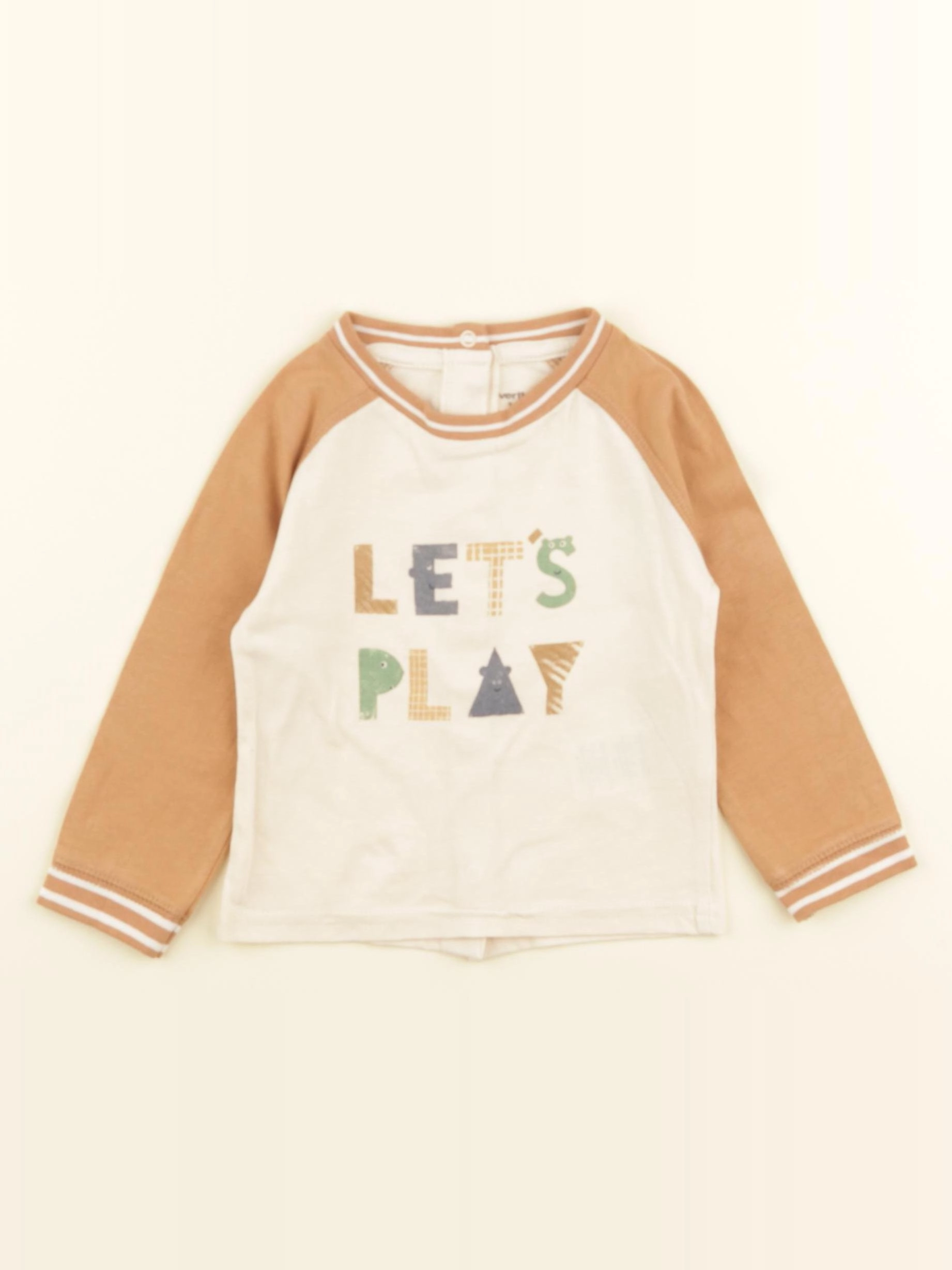 Vertbaudet - tee-shirt beige, marron - 9 mois