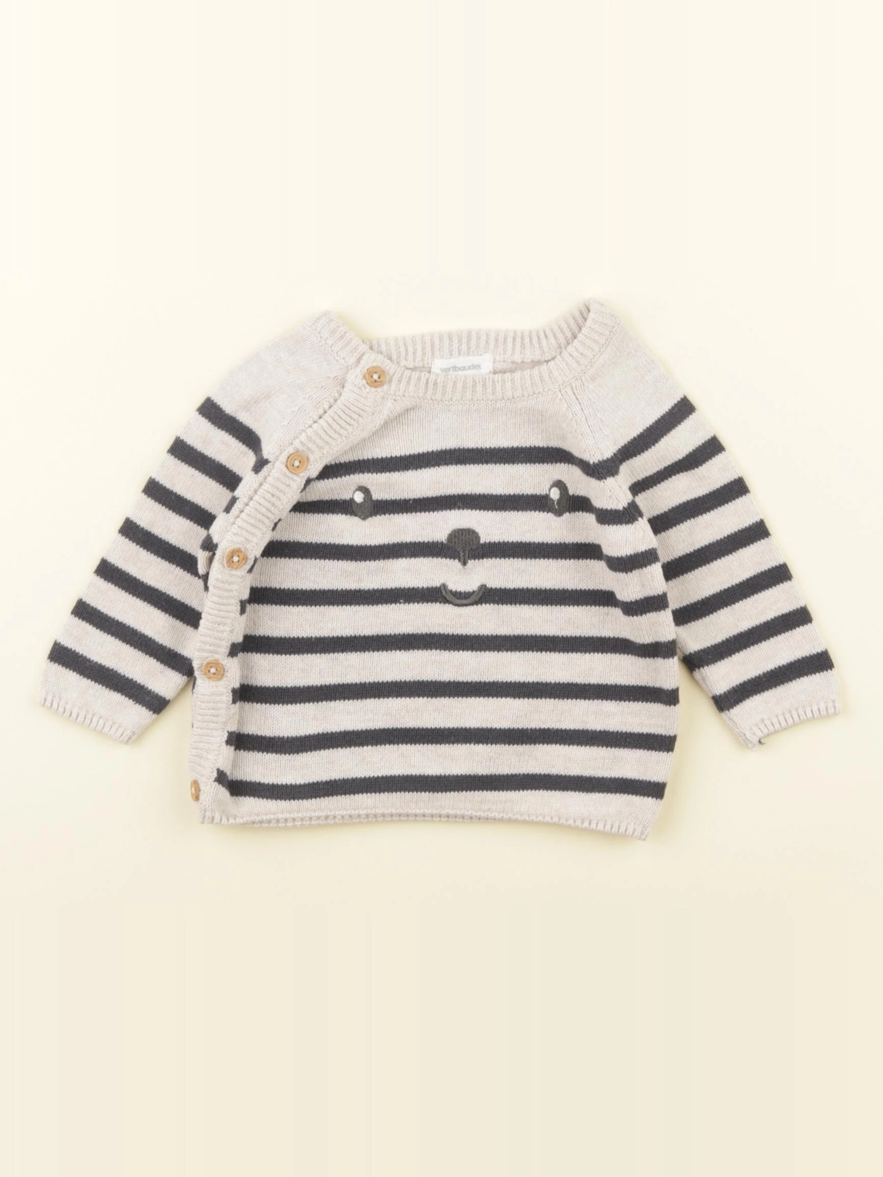 Vertbaudet - pull beige, bleu - 3 mois