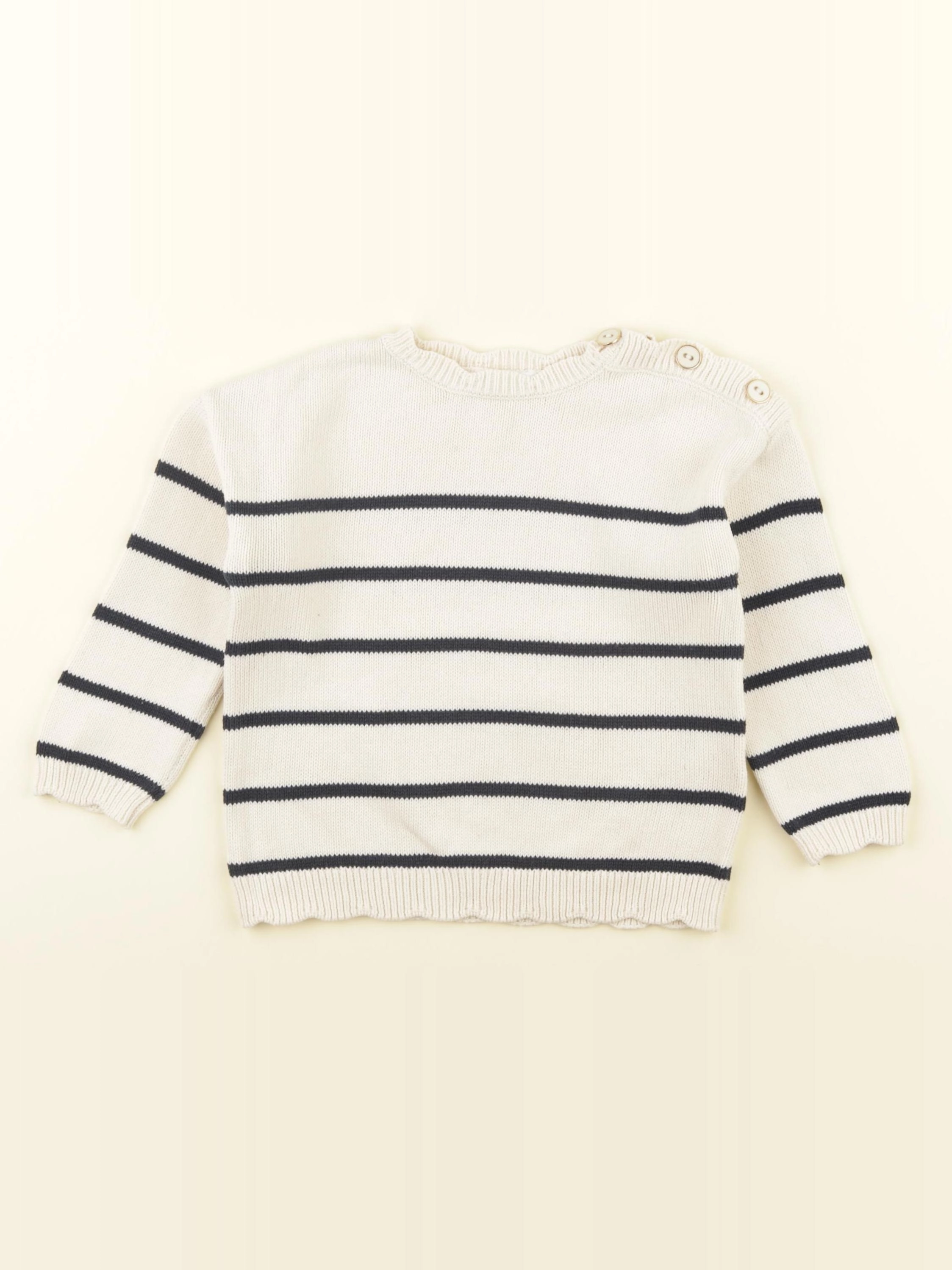 Vertbaudet - pull blanc, bleu - 3 ans