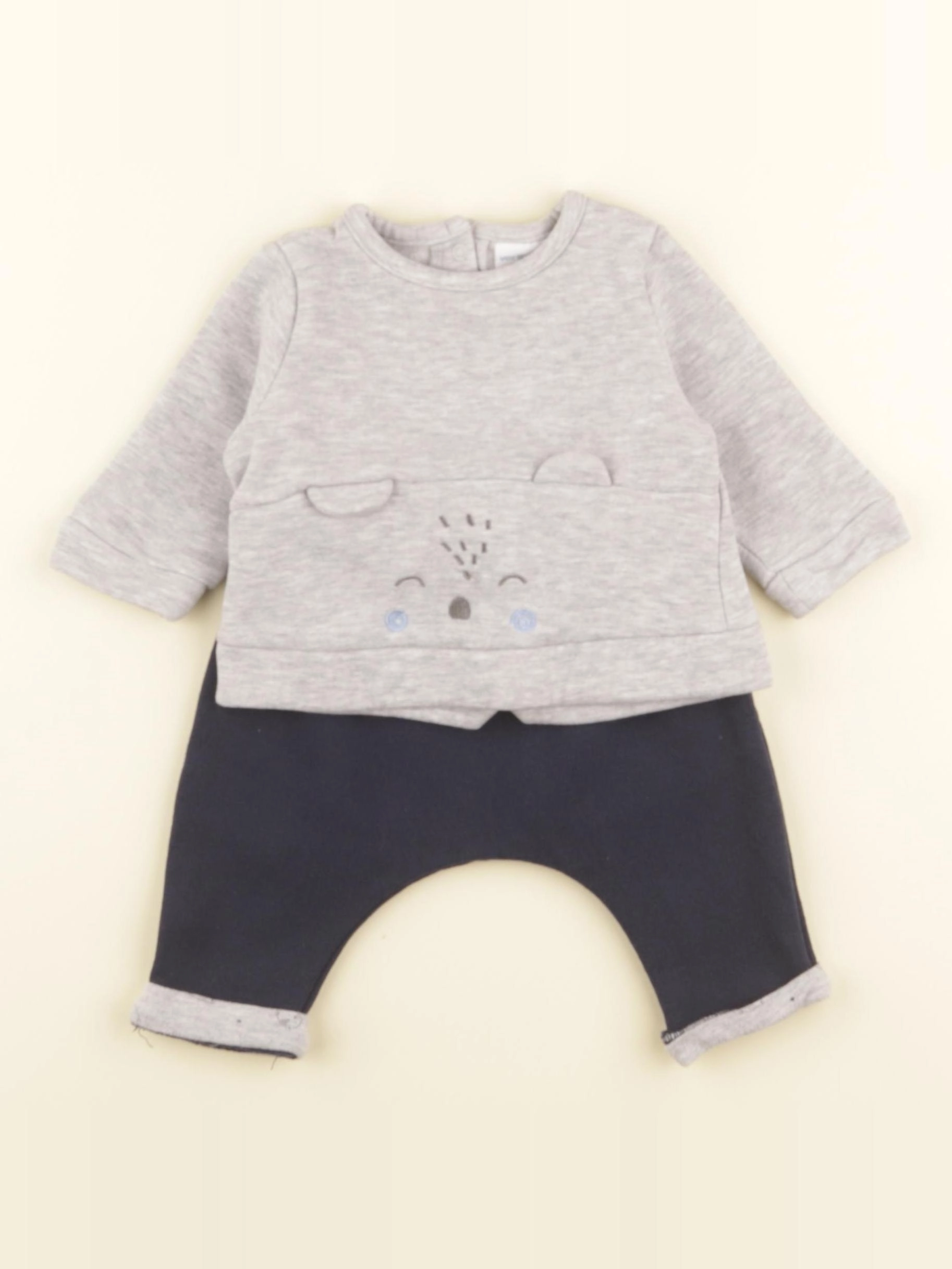 Vertbaudet - ensemble gris, bleu - 3 mois