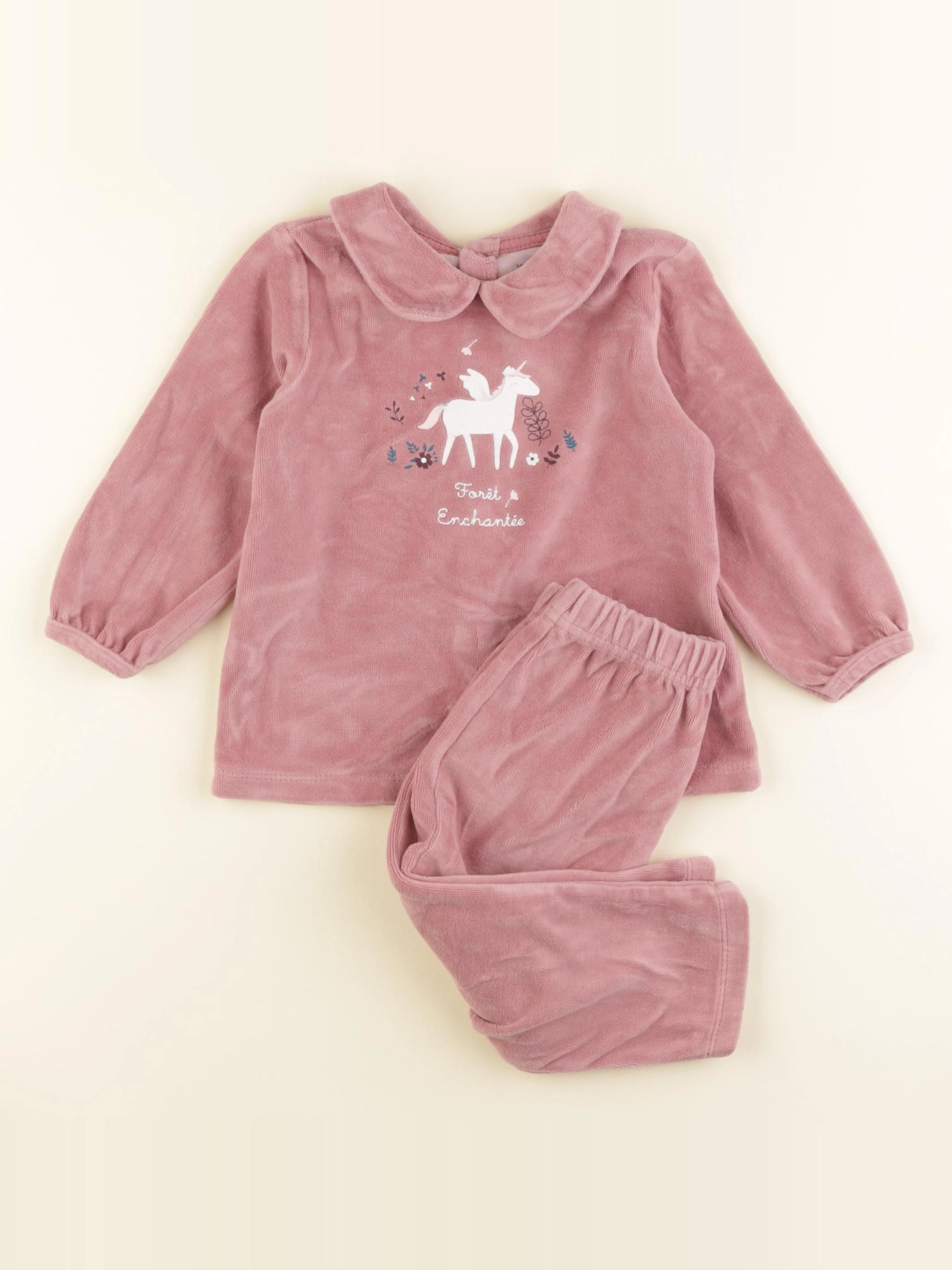 Vertbaudet - pyjama velours rose - 18 mois