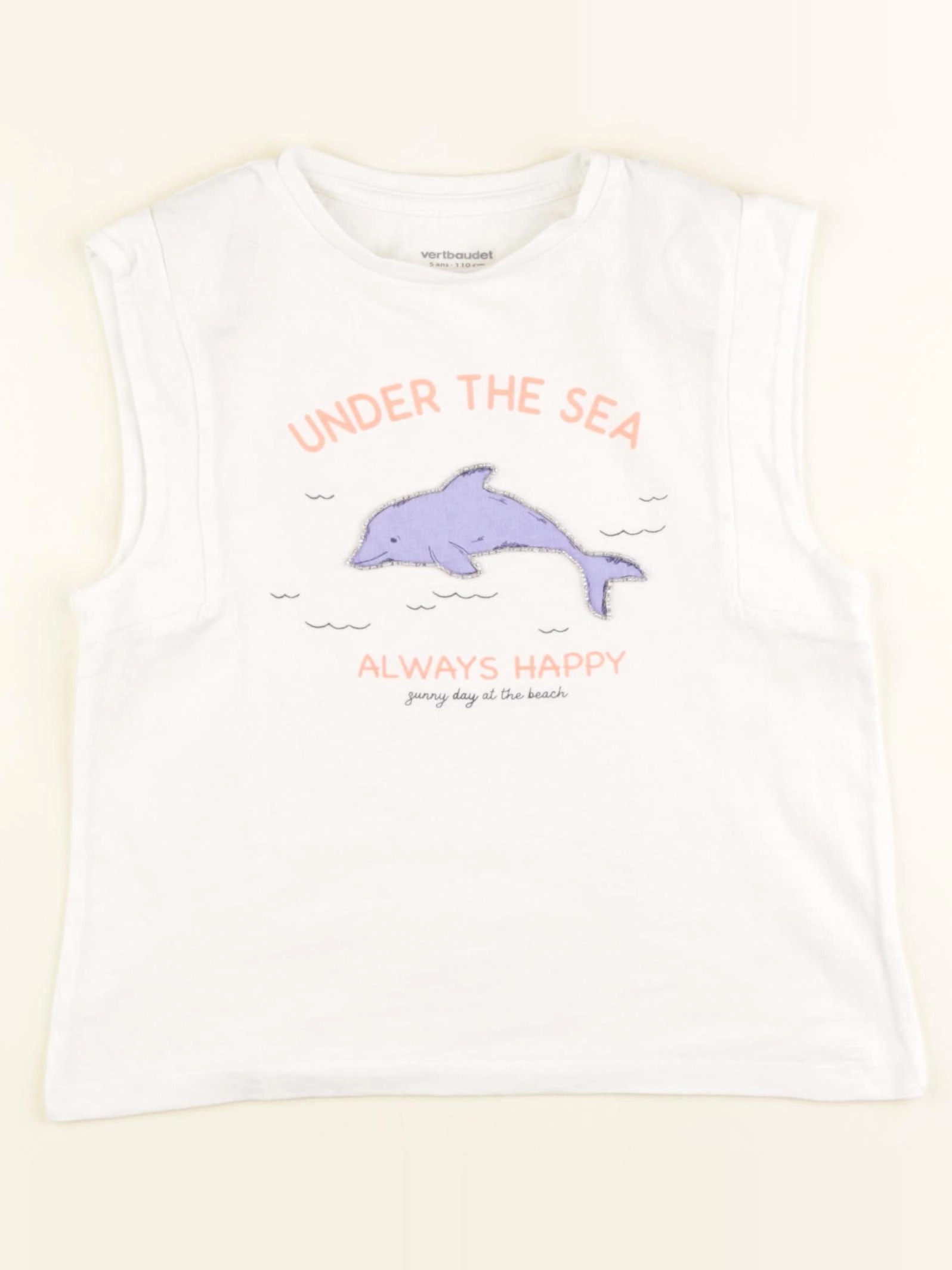 Vertbaudet - débardeur blanc, bleu - 5 ans