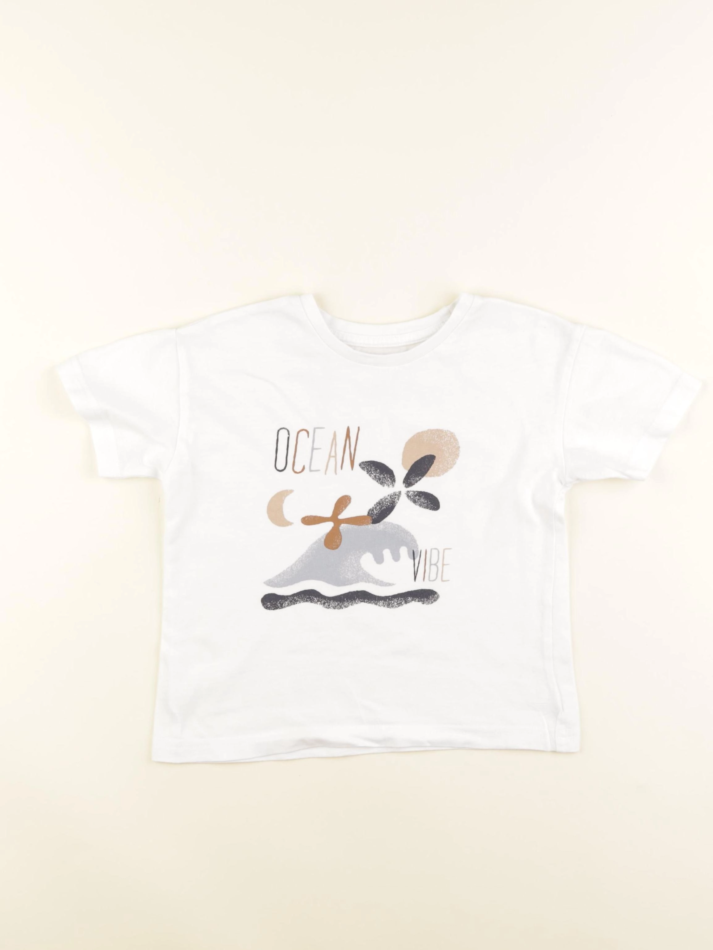 Vertbaudet - tee-shirt blanc, marron - 4 ans