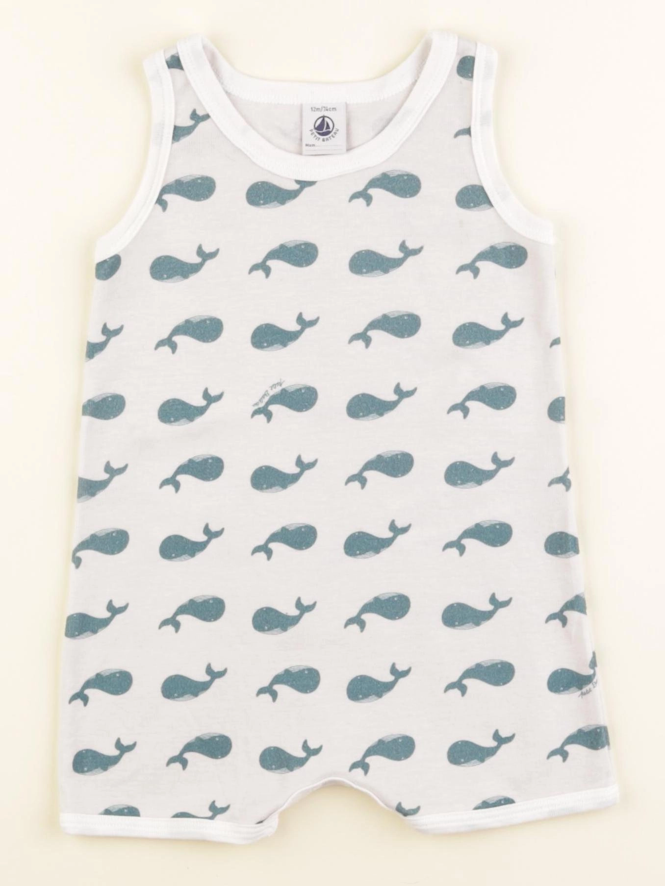 Petit Bateau - pyjama coton blanc, vert - 12 mois