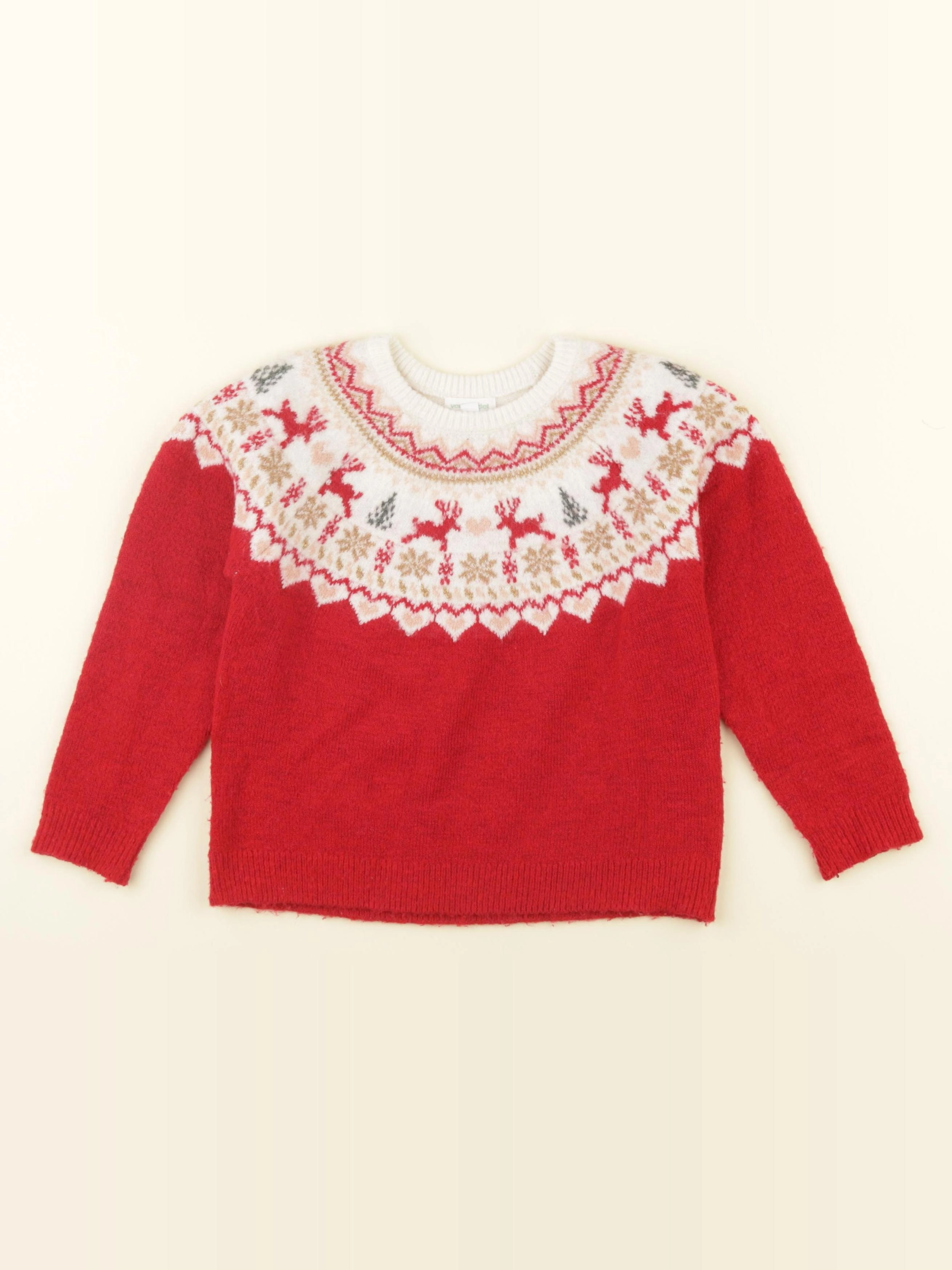 Vertbaudet - pull rouge, beige - 4 ans