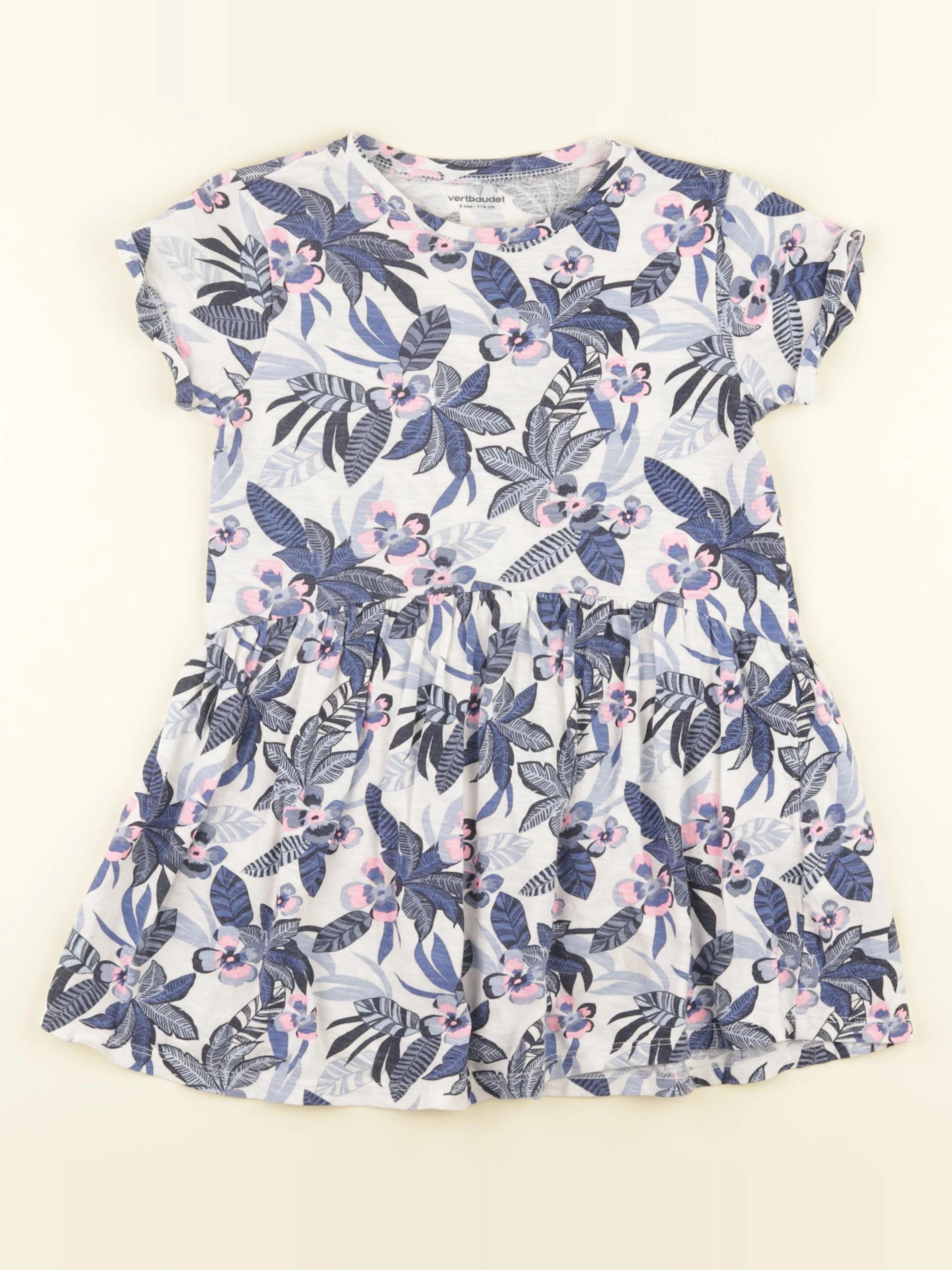 Vertbaudet - robe blanc, bleu - 6 ans