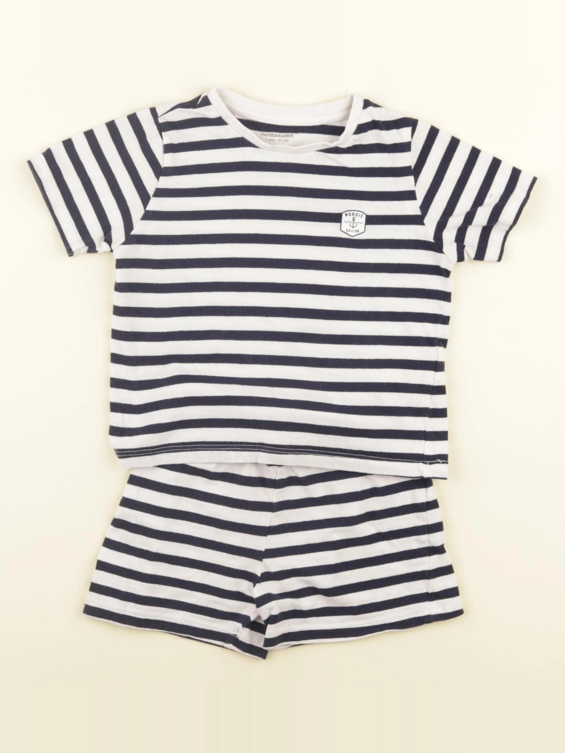 Vertbaudet - pyjama coton bleu, blanc - 3 ans