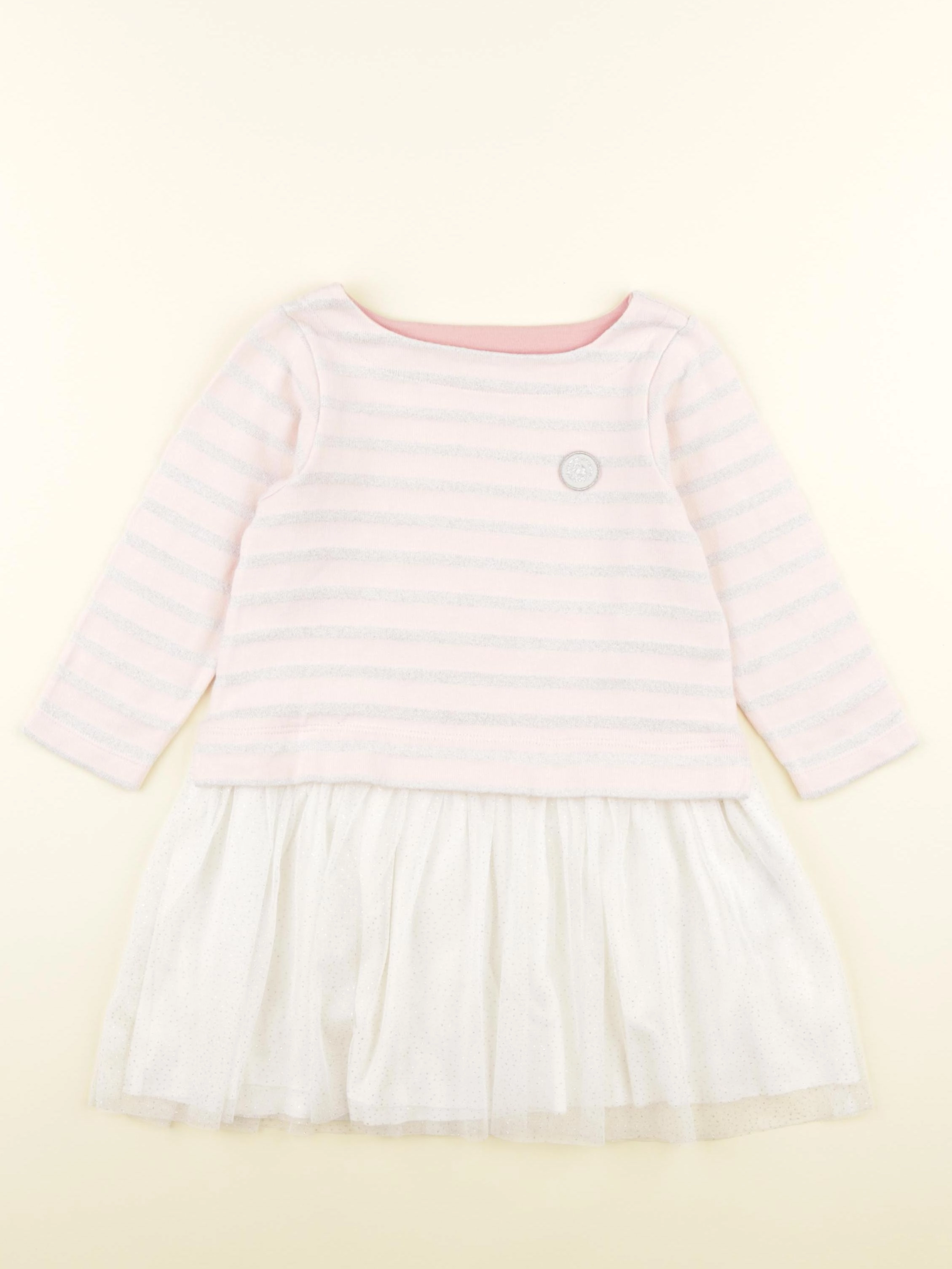 Petit Bateau - robe blanc, rose - 3 ans