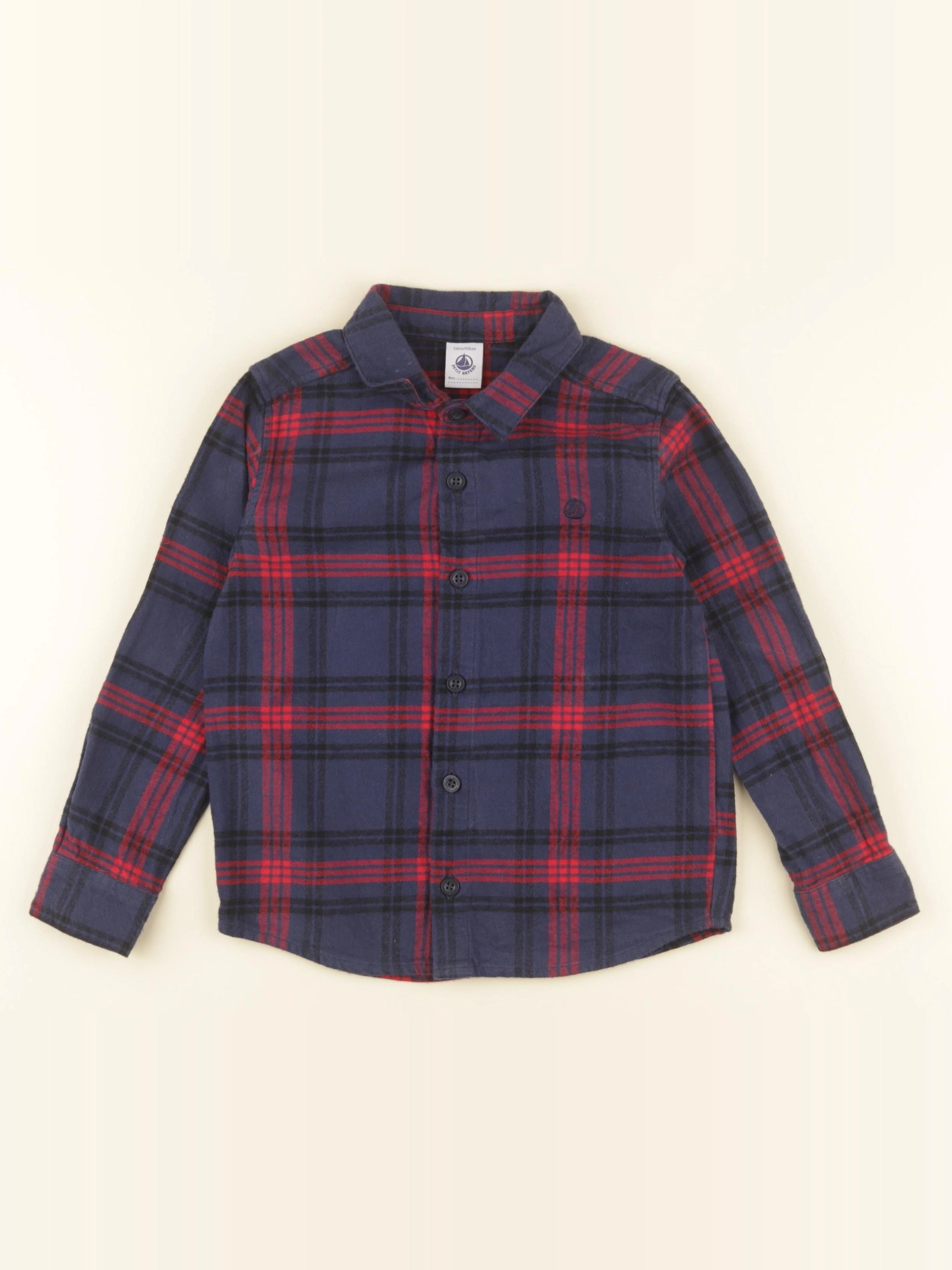 Petit Bateau - chemise bleu, rouge - 5 ans