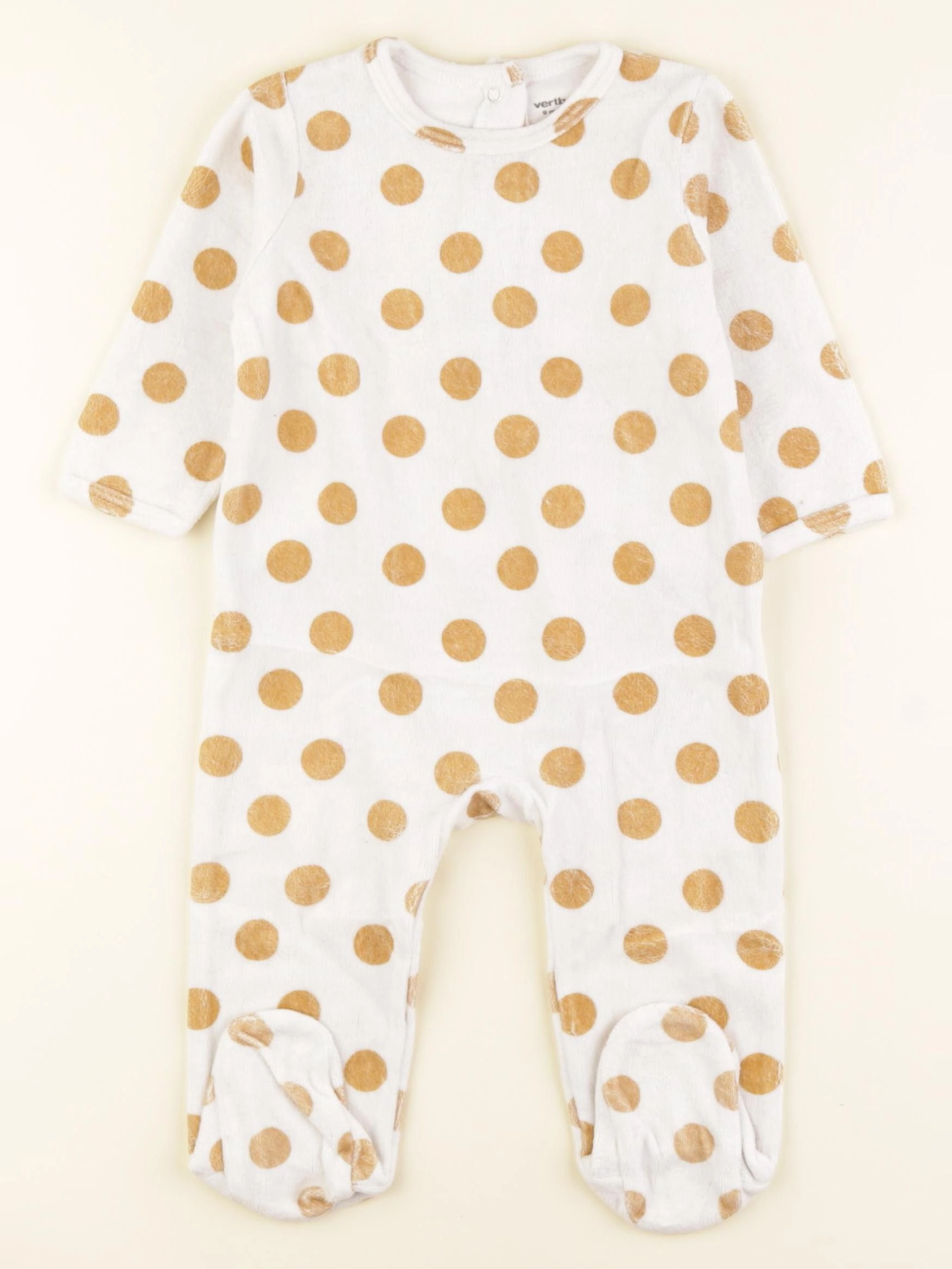 Vertbaudet - pyjama velours jaune, blanc - 9 mois