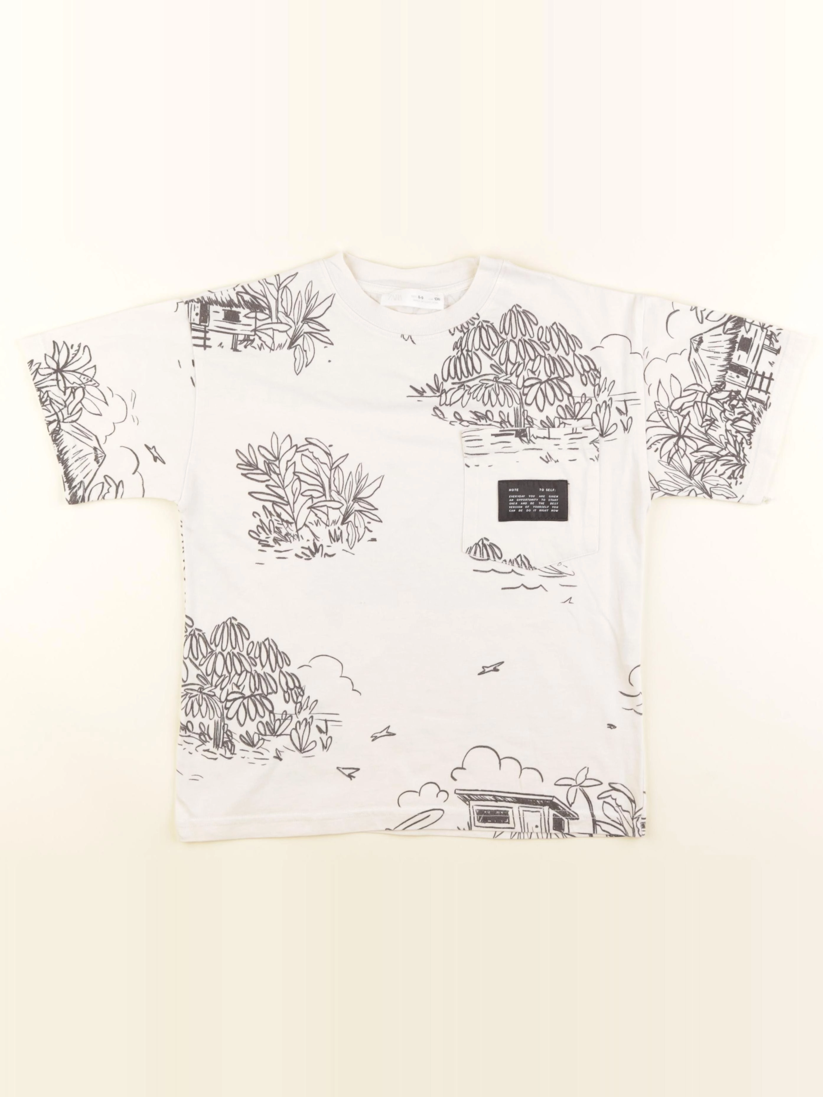 Zara - tee-shirt beige, noir - 8/9 ans