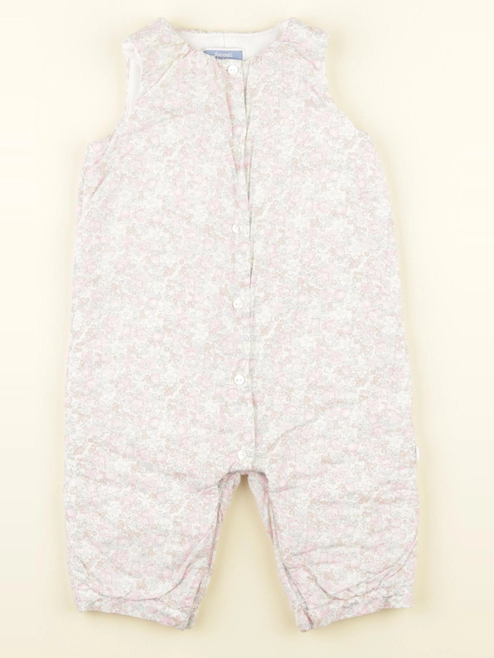 Jacadi - combinaison doublé, liberty blanc, rose - 6 mois