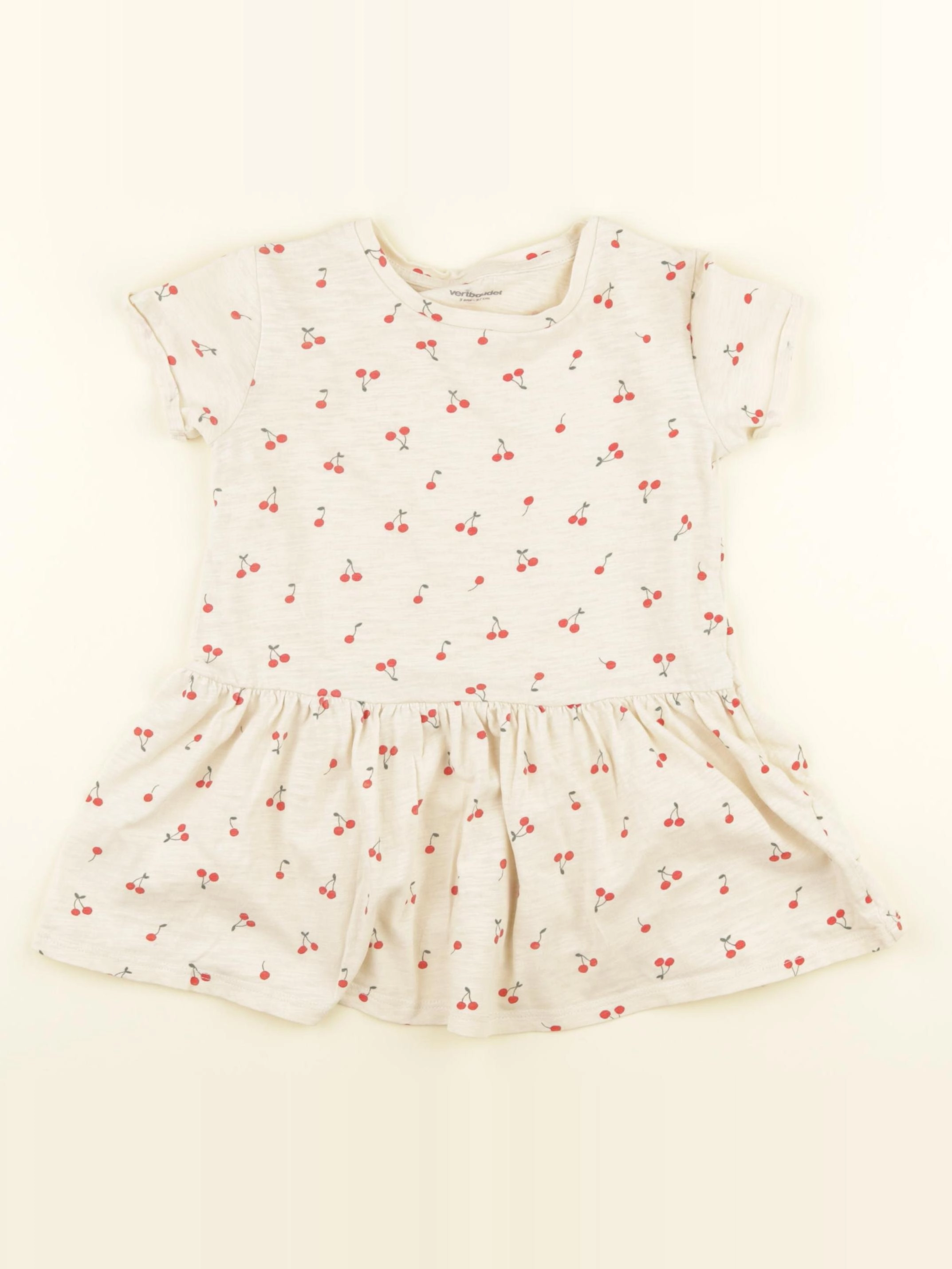 Vertbaudet - robe beige, rouge - 3 ans