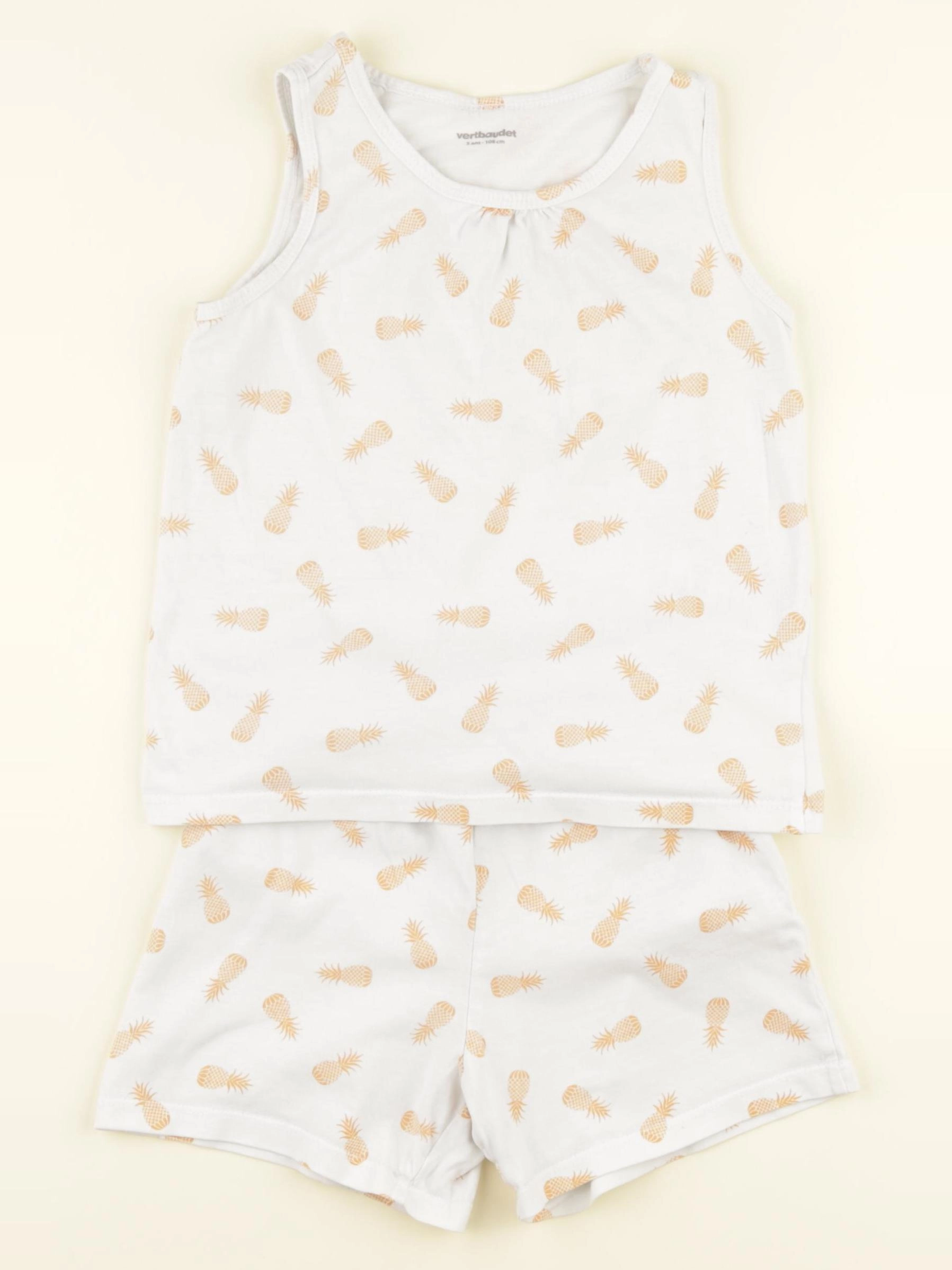Vertbaudet - pyjama coton blanc, orange - 5 ans