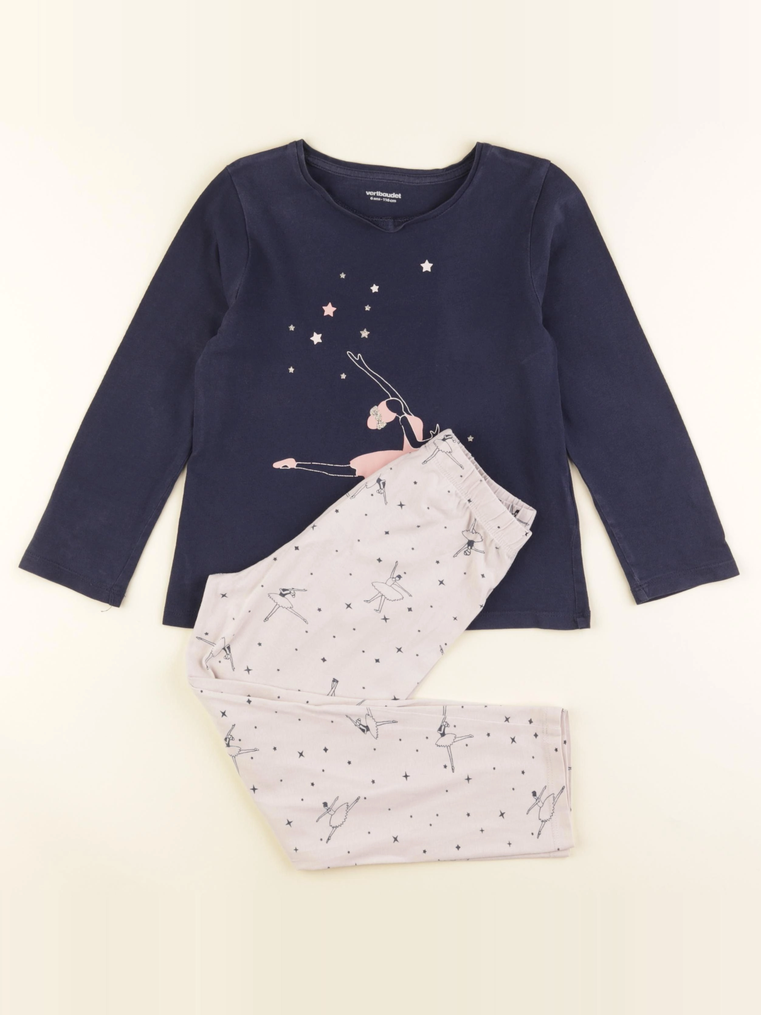 Vertbaudet - pyjama coton bleu, rose - 6 ans