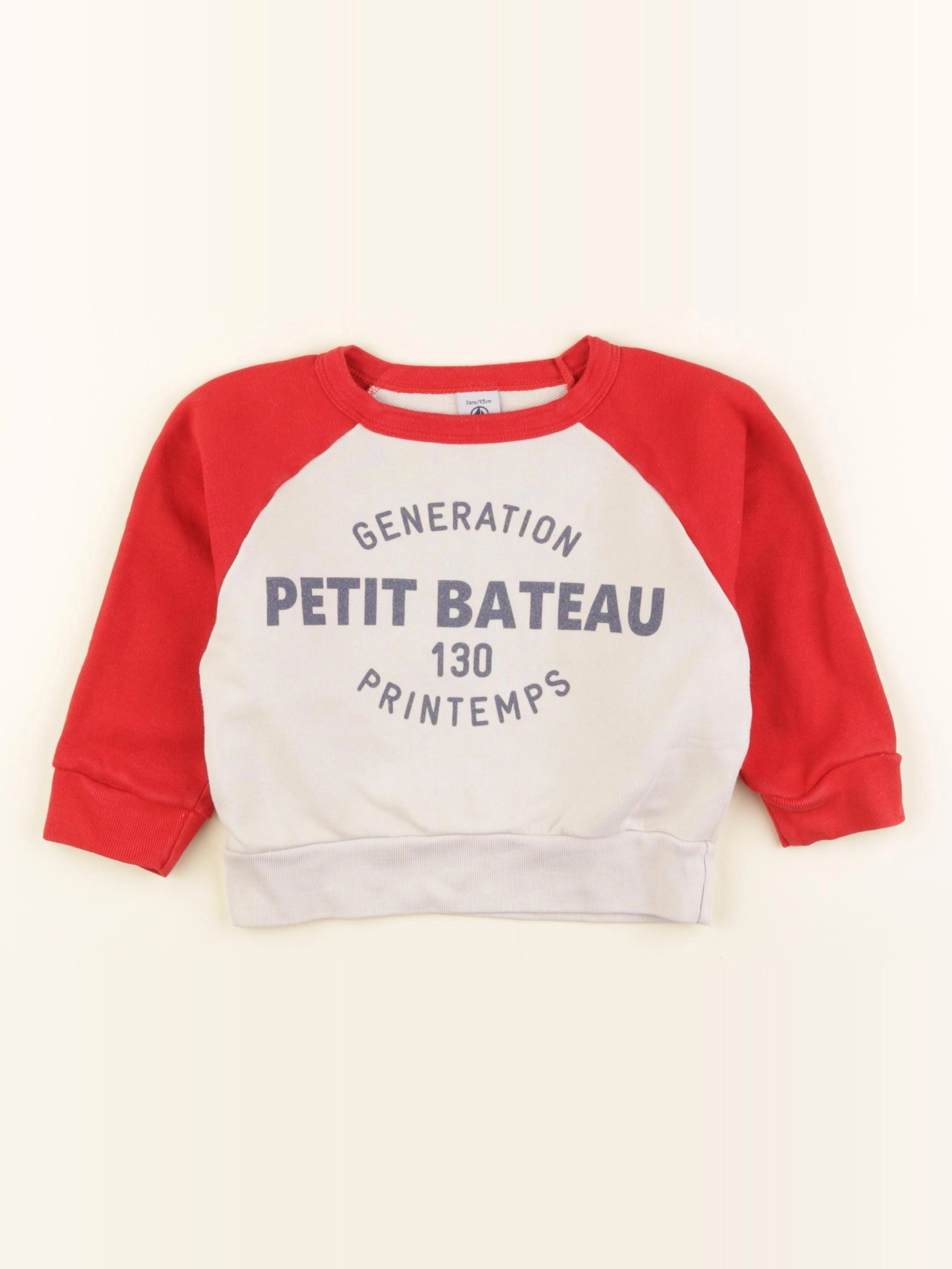 Petit Bateau - sweat beige, rouge - 3 ans