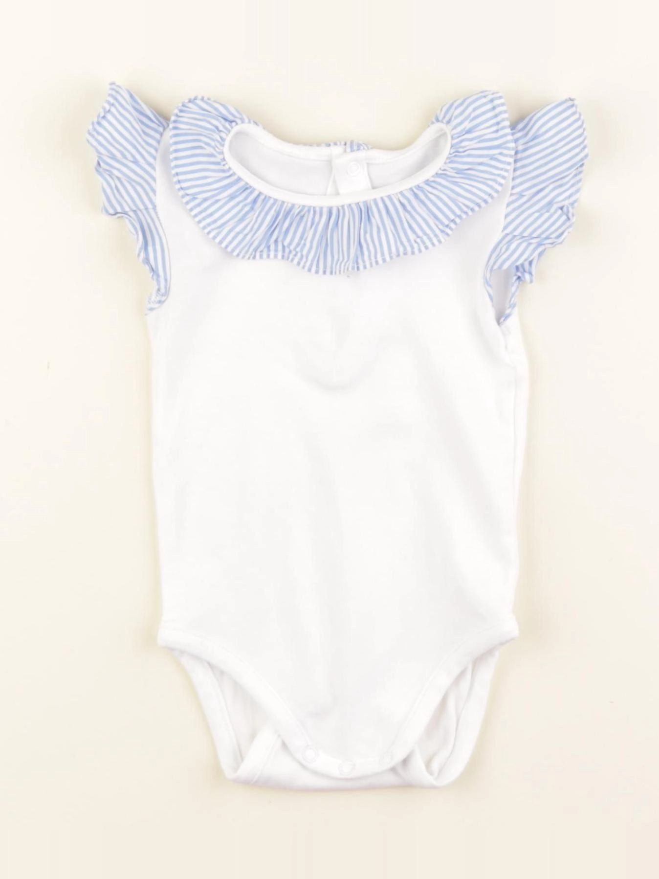 Jacadi - body à col blanc, bleu - 6 mois