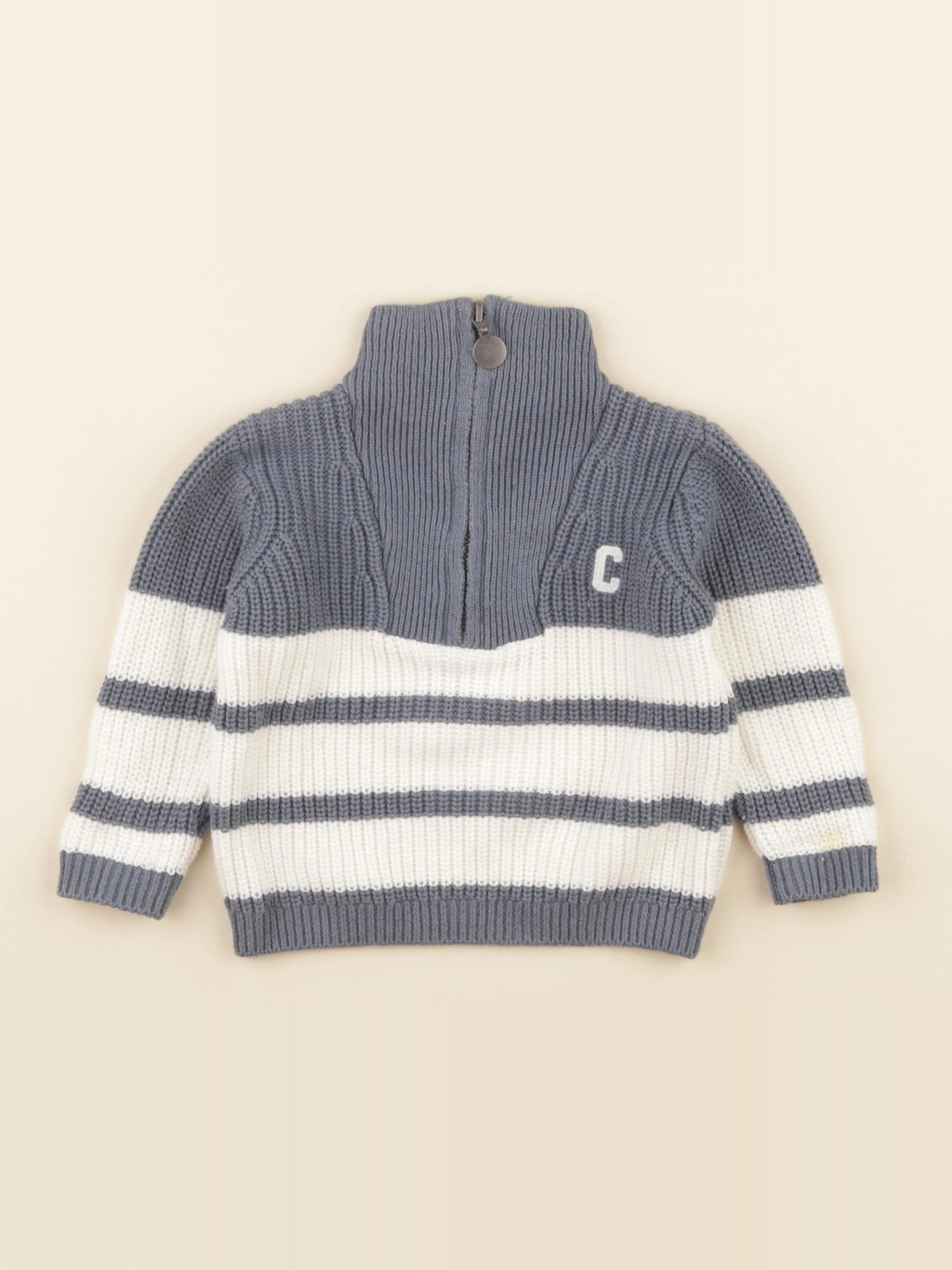 Cyrillus - pull bleu, blanc - 12 mois