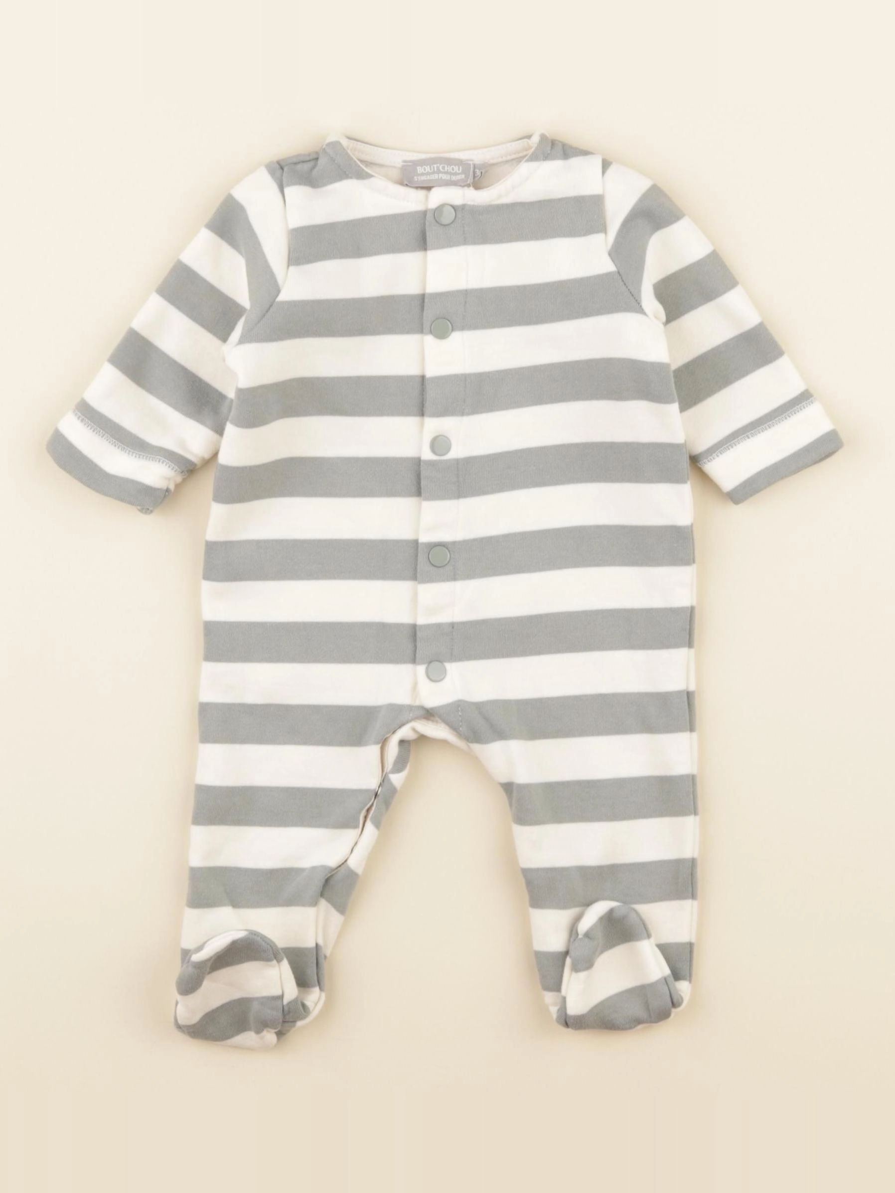 Boutchou - pyjama coton blanc, vert - 3 mois