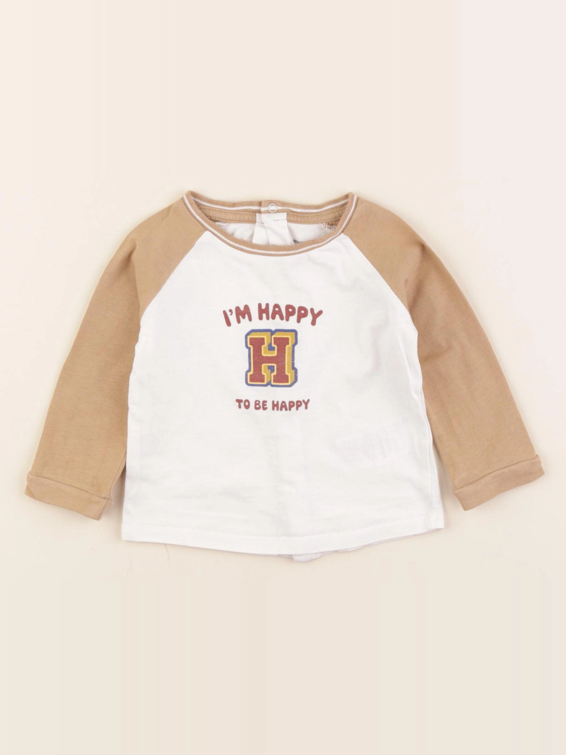 Vertbaudet - tee-shirt beige, blanc - 9 mois