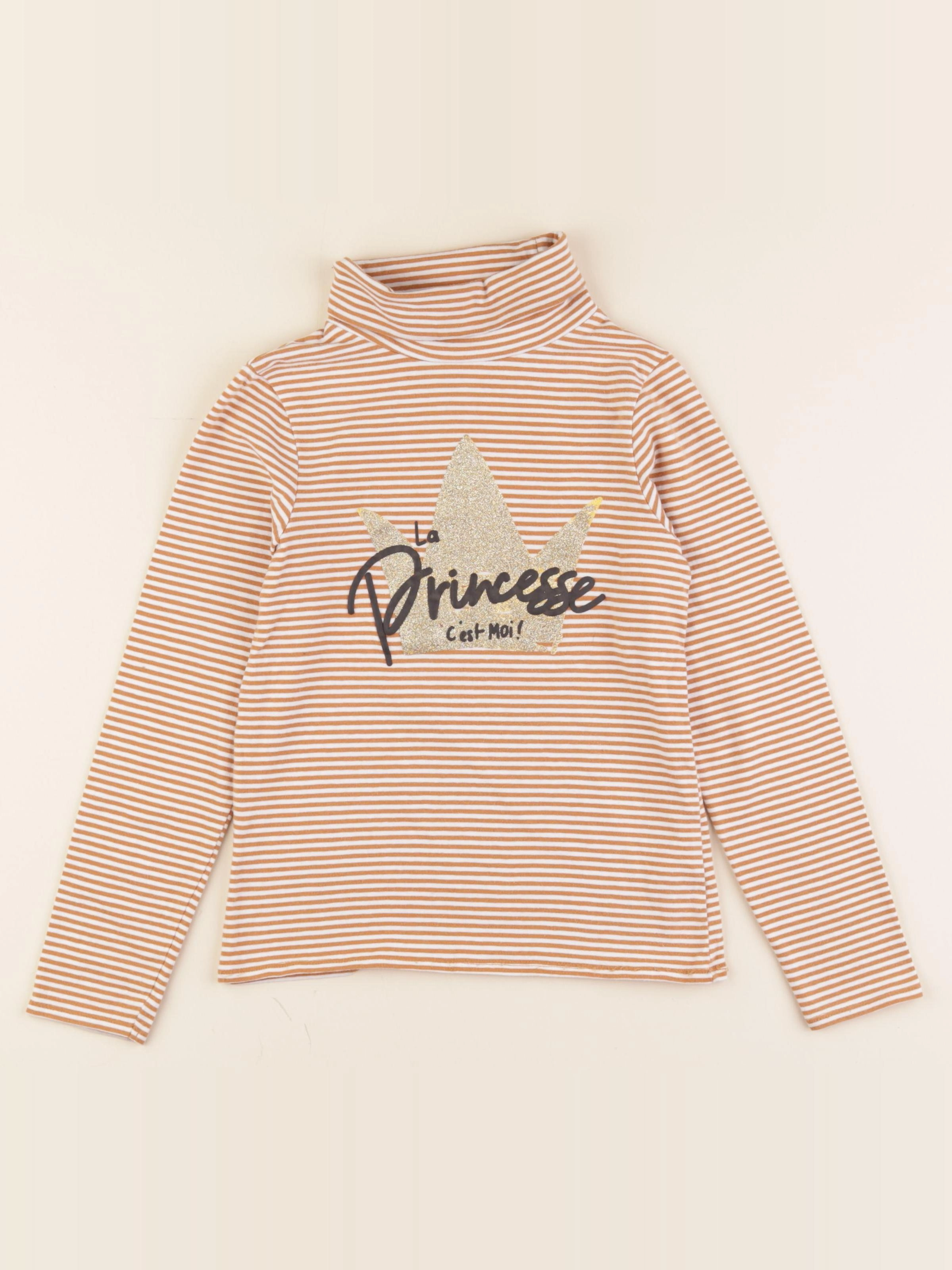 Vertbaudet - sous-pull blanc, marron, or - 8 ans