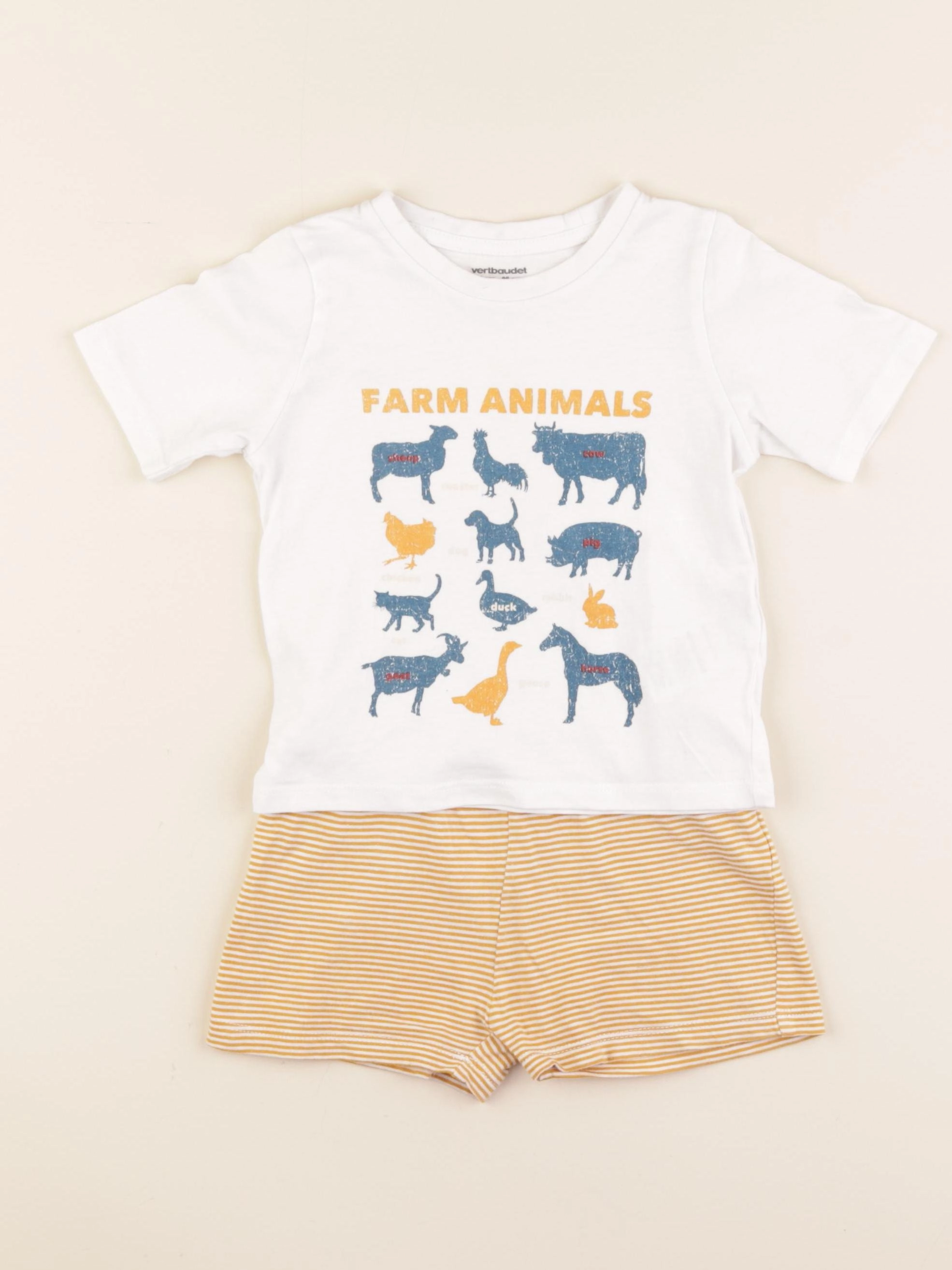 Vertbaudet - pyjama coton blanc, jaune - 2 ans