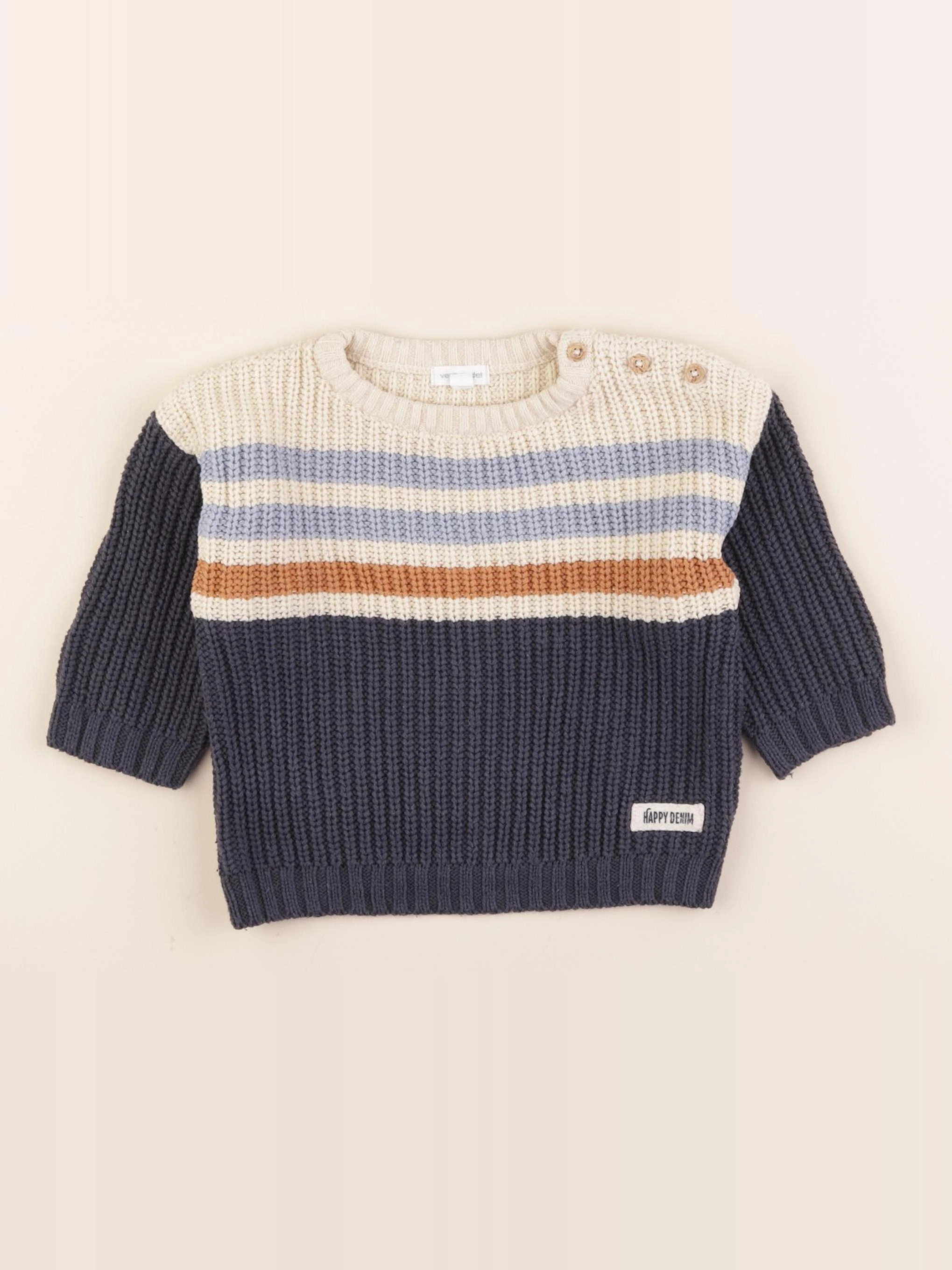 Vertbaudet - pull beige, bleu - 18 mois
