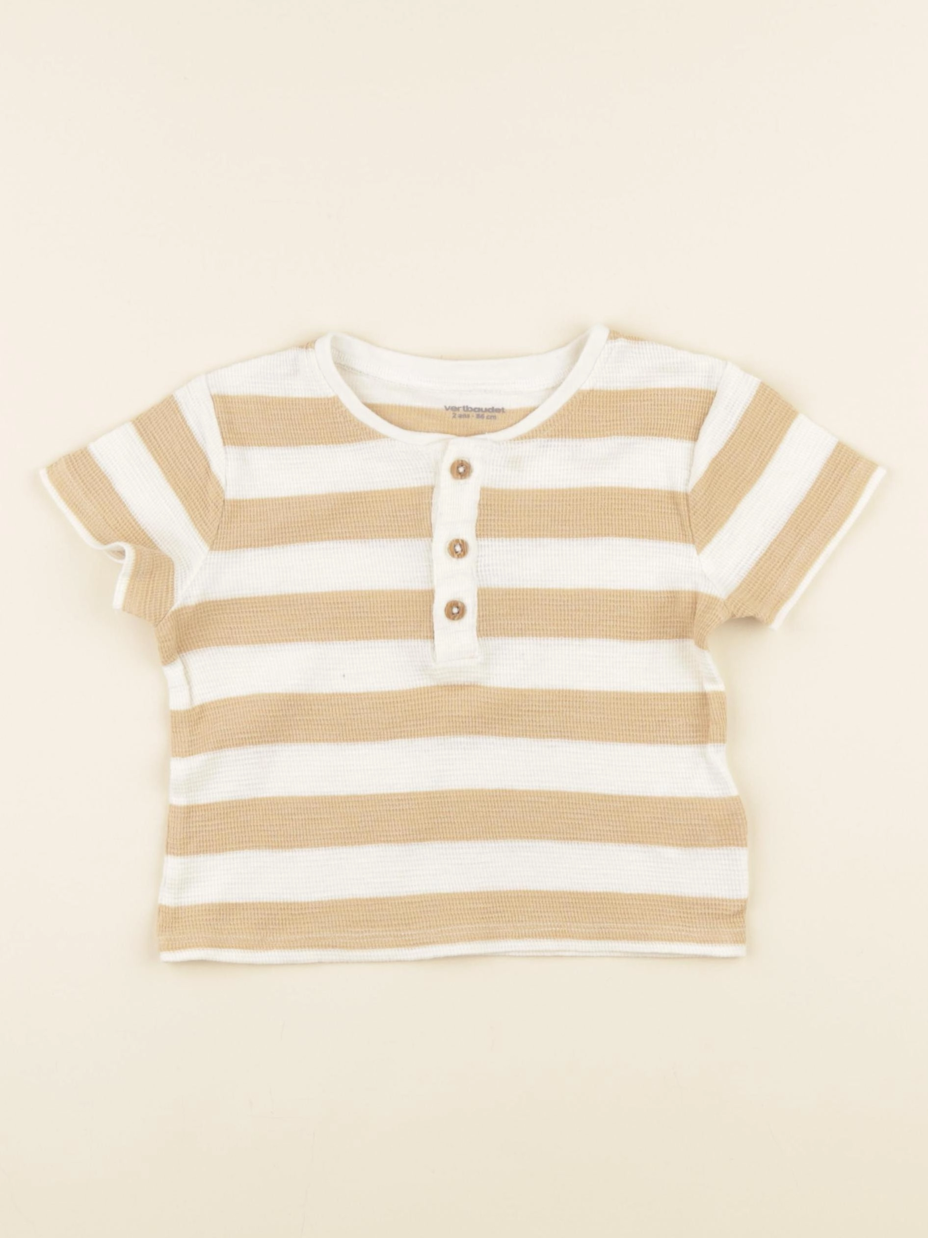 Vertbaudet - tee-shirt blanc, marron - 2 ans