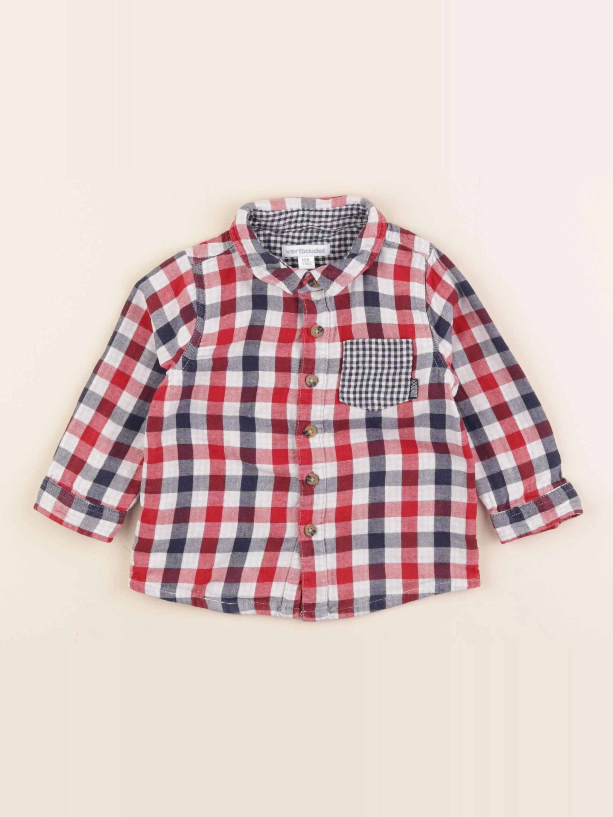 Vertbaudet - chemise bleu, rouge - 18 mois