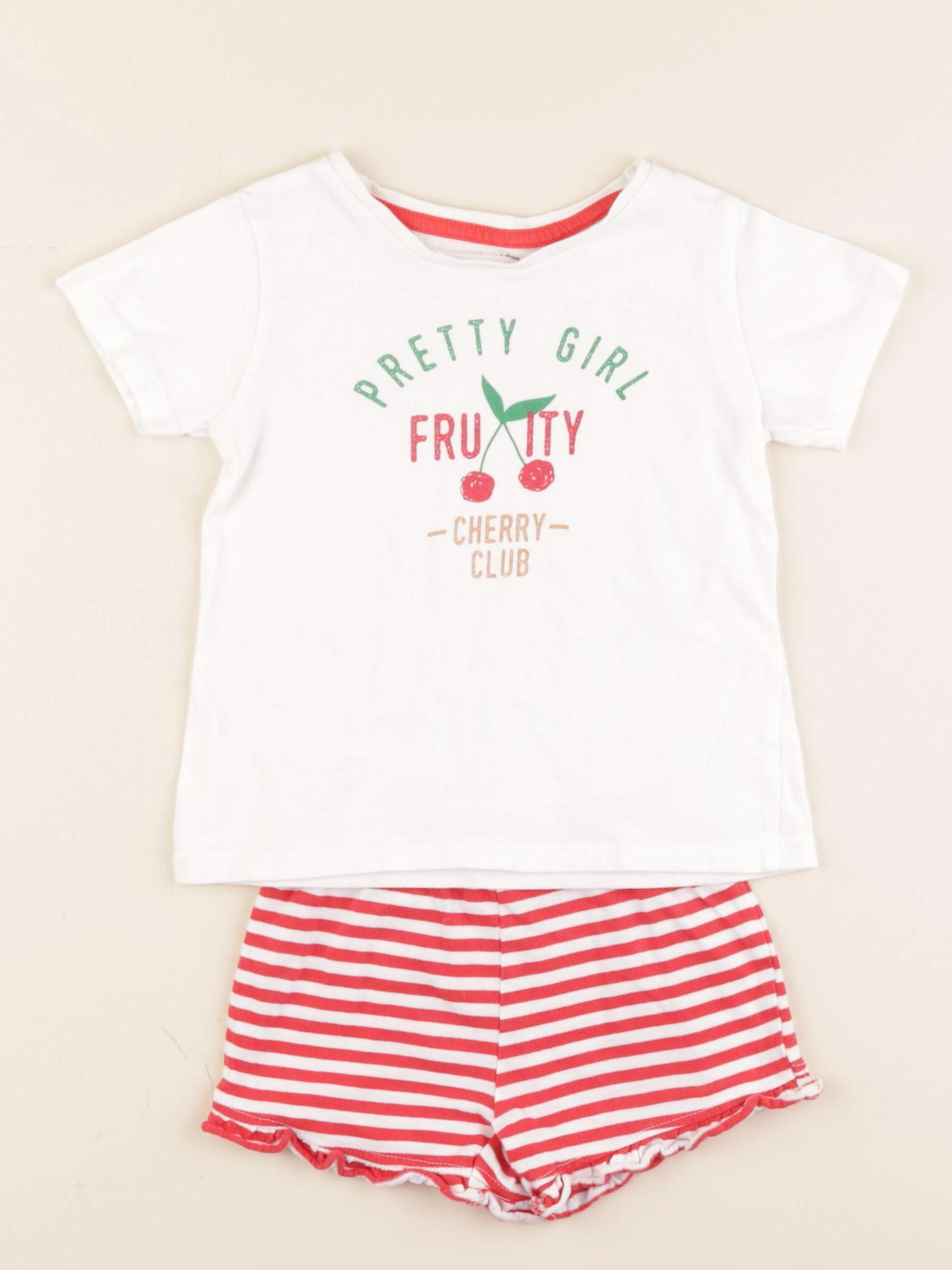 Vertbaudet - pyjama coton blanc, rouge - 3 ans