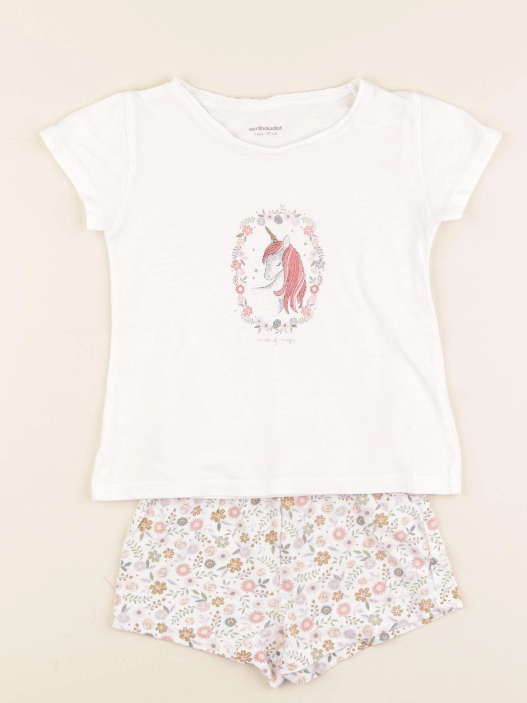 Vertbaudet - pyjama coton blanc, rose - 3 ans