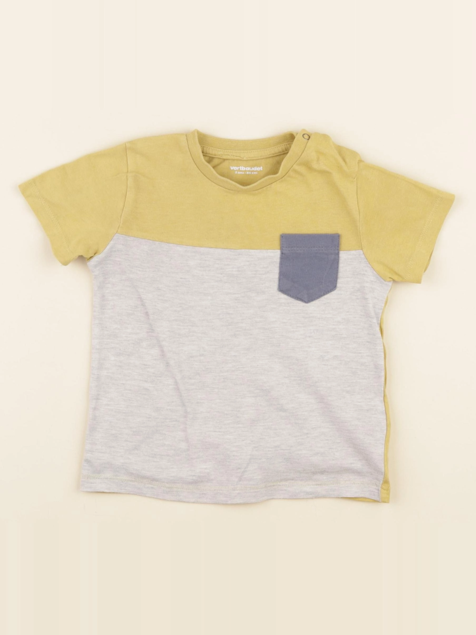 Vertbaudet - tee-shirt gris, jaune - 2 ans