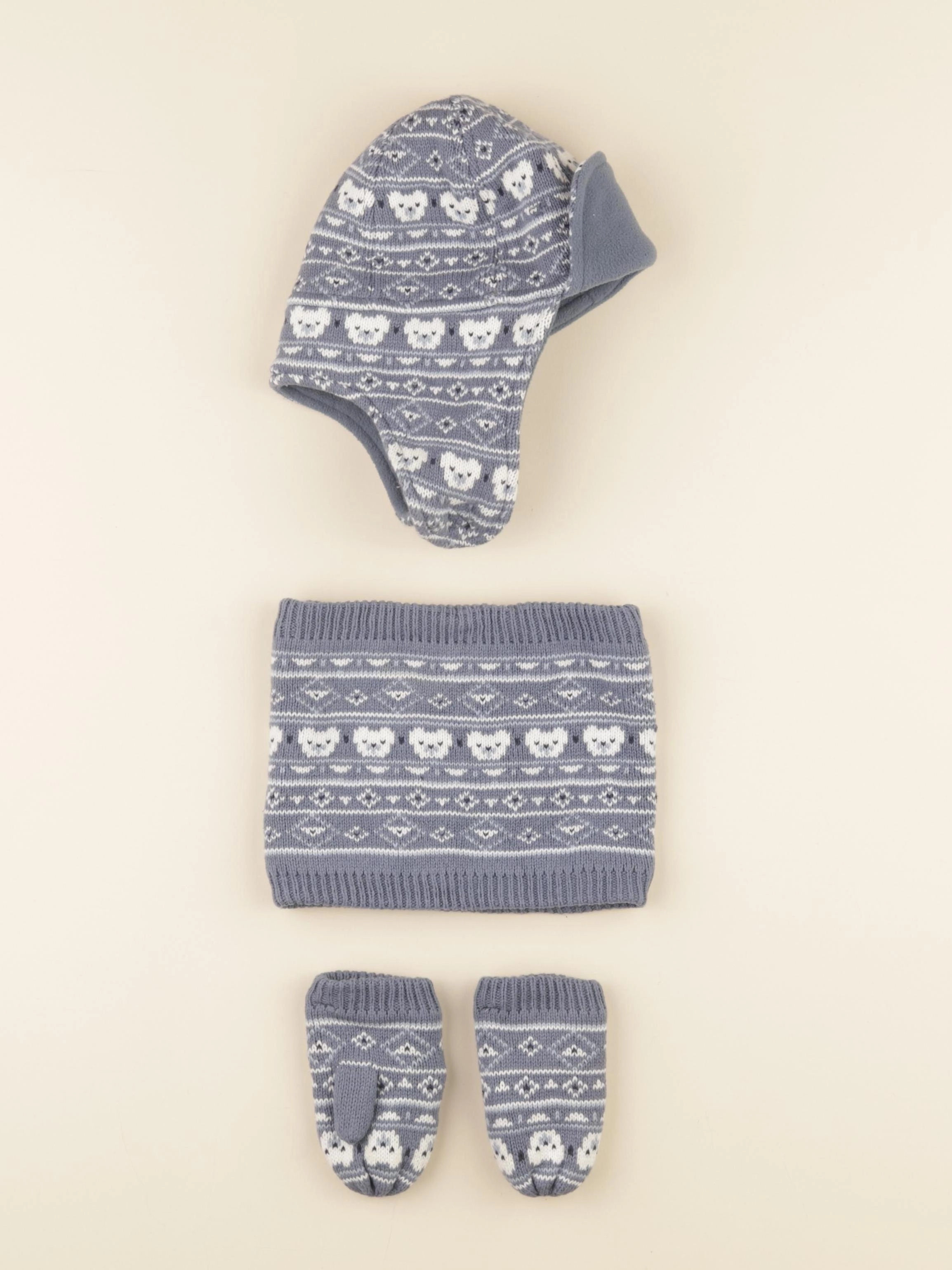 Vertbaudet - ensemble bonnet/moufles/tour de cou bleu - 24/36 mois