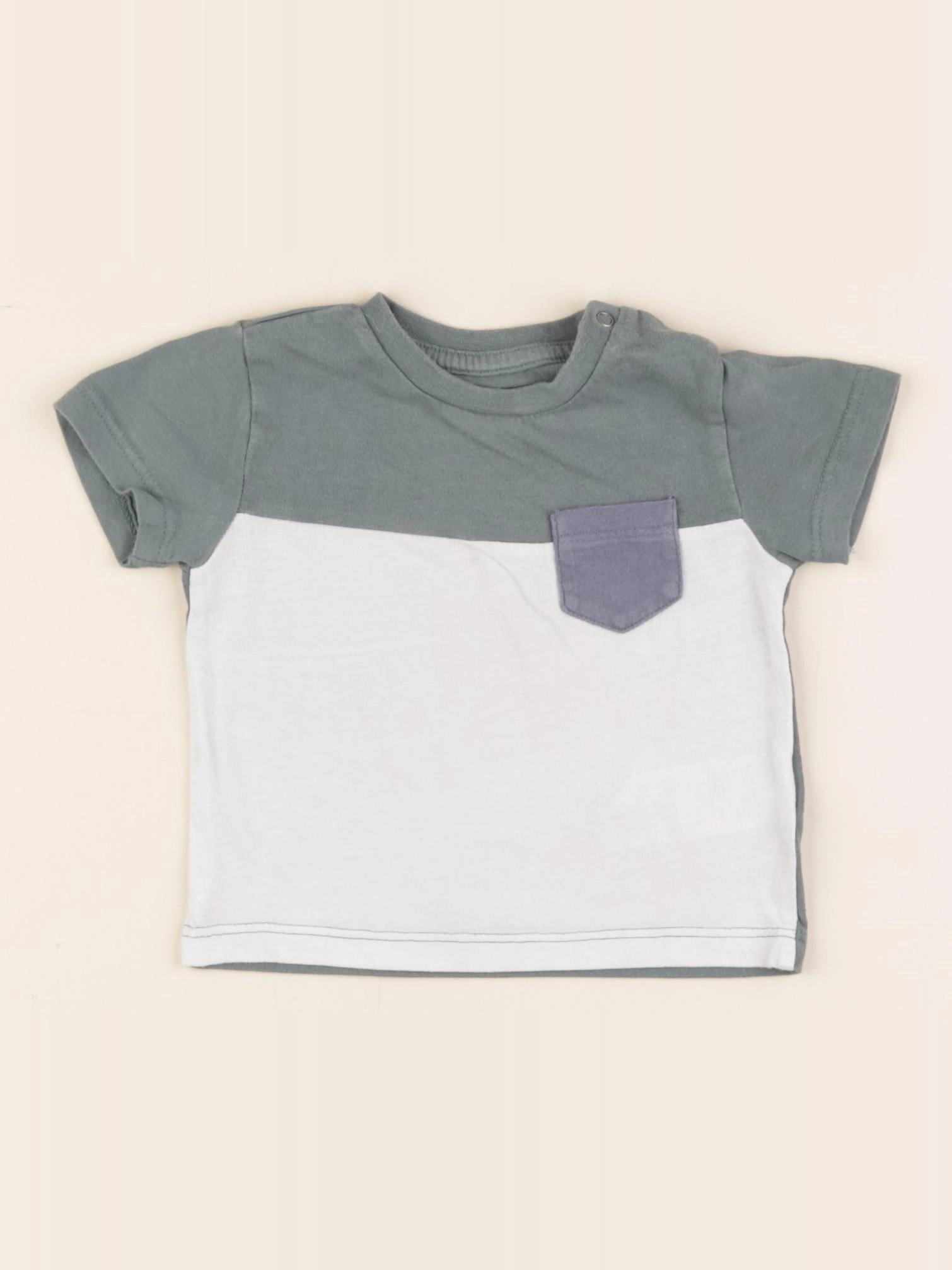 Vertbaudet - tee-shirt blanc, vert - 6 mois