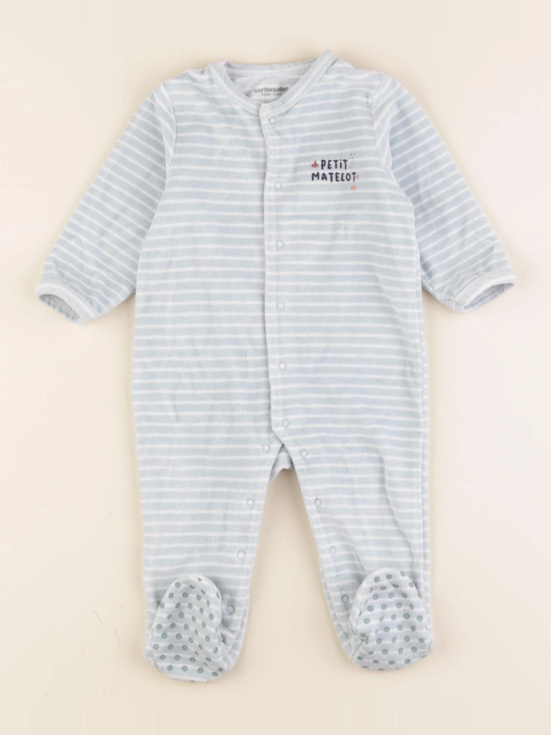 Vertbaudet - pyjama velours blanc, bleu - 9 mois