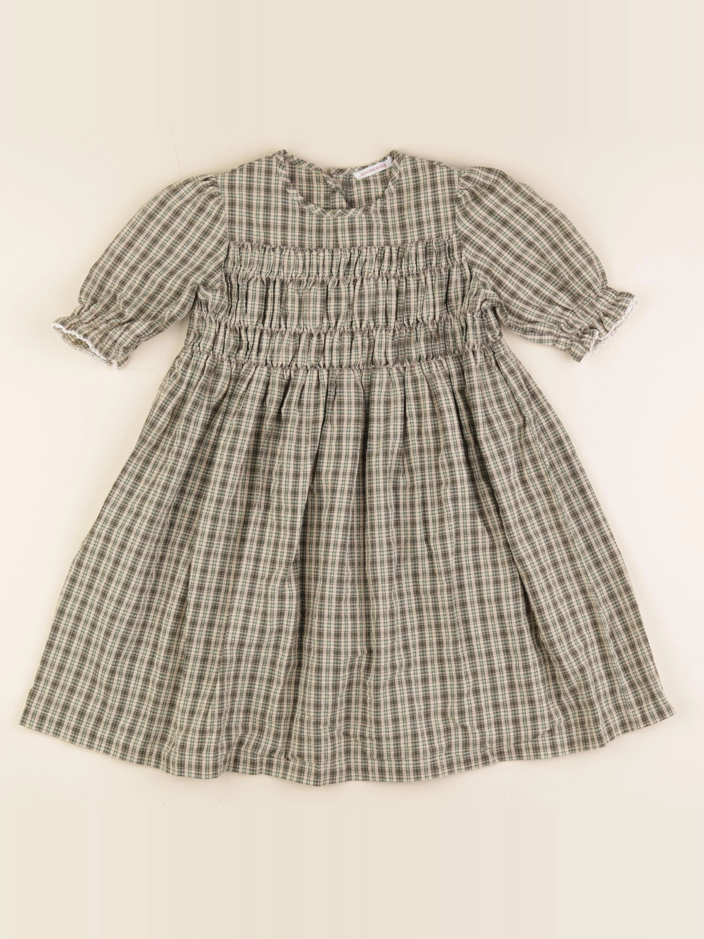 Monoprix - robe beige, vert - 6 ans