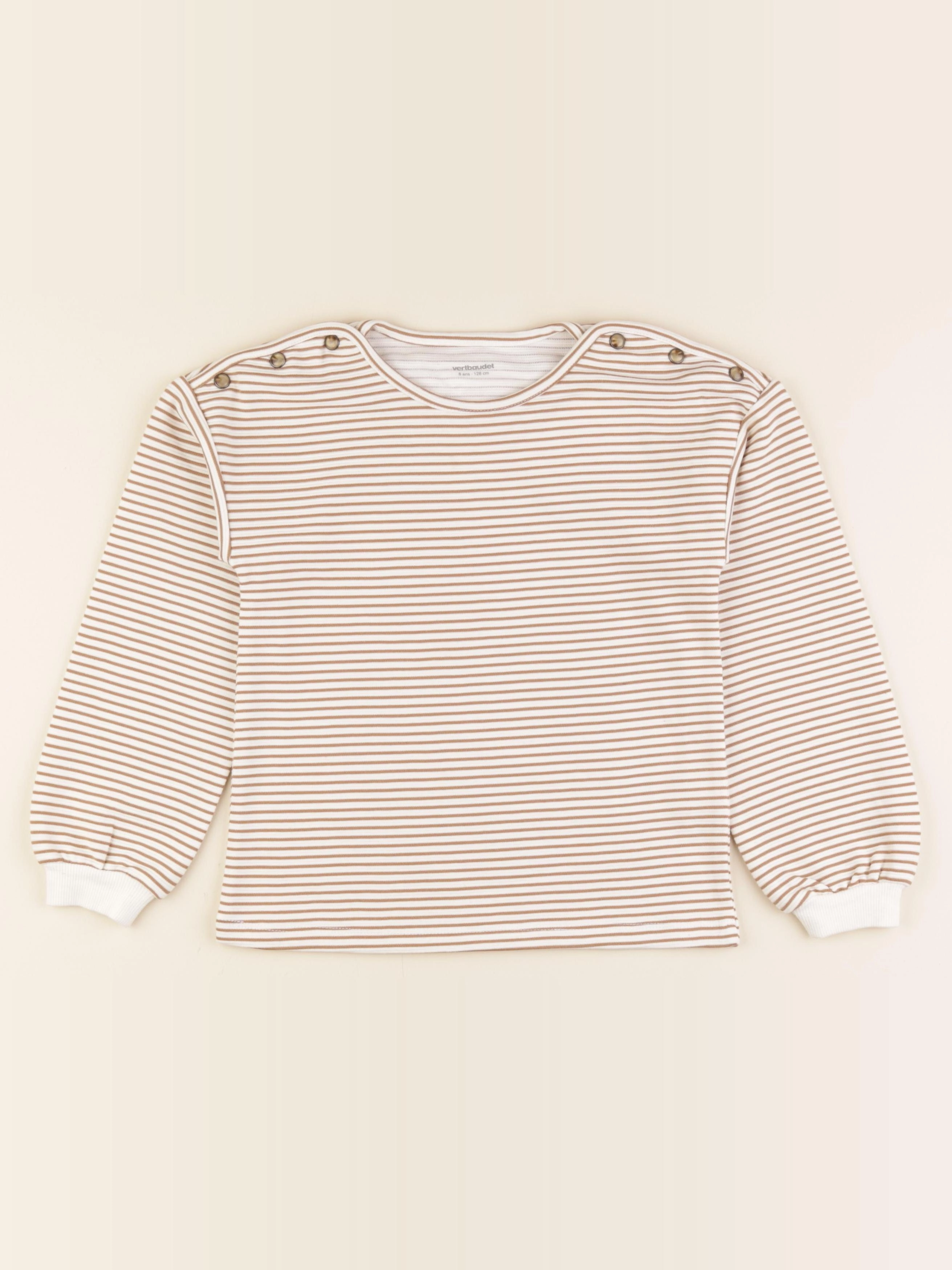 Vertbaudet - sweat beige, marron - 8 ans