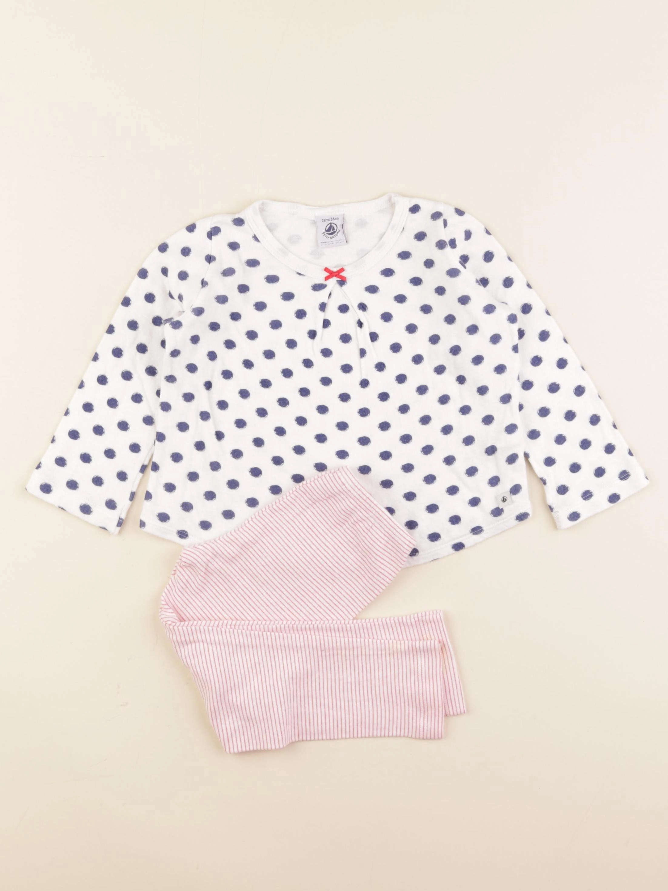 Petit Bateau - pyjama coton blanc, bleu, rose - 2 ans