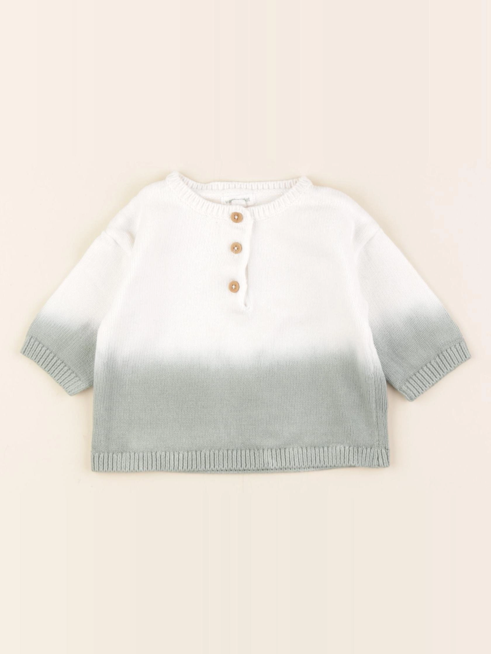 Vertbaudet - pull blanc, vert - 3 mois