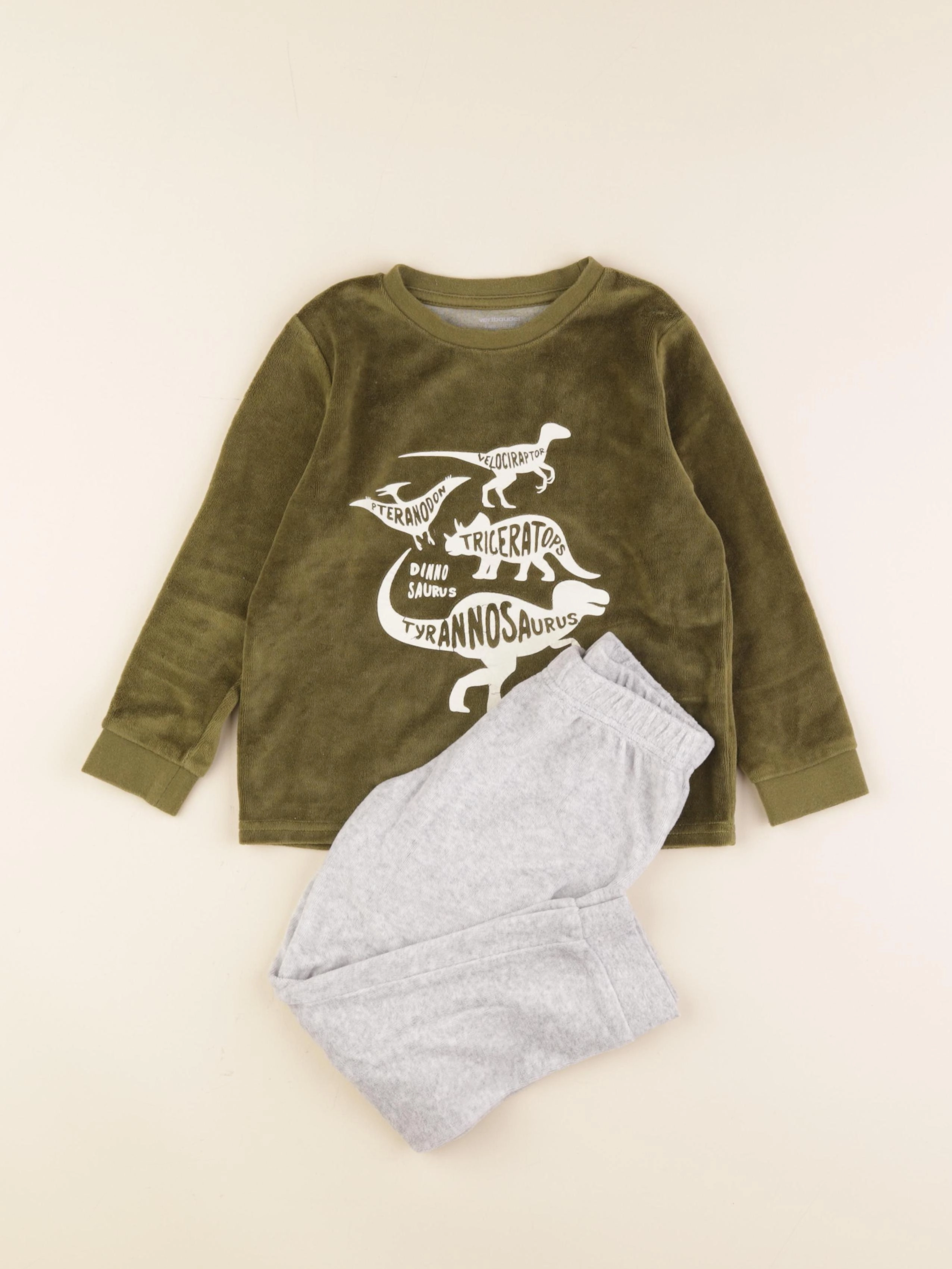 Vertbaudet - pyjama velours vert, gris - 6 ans
