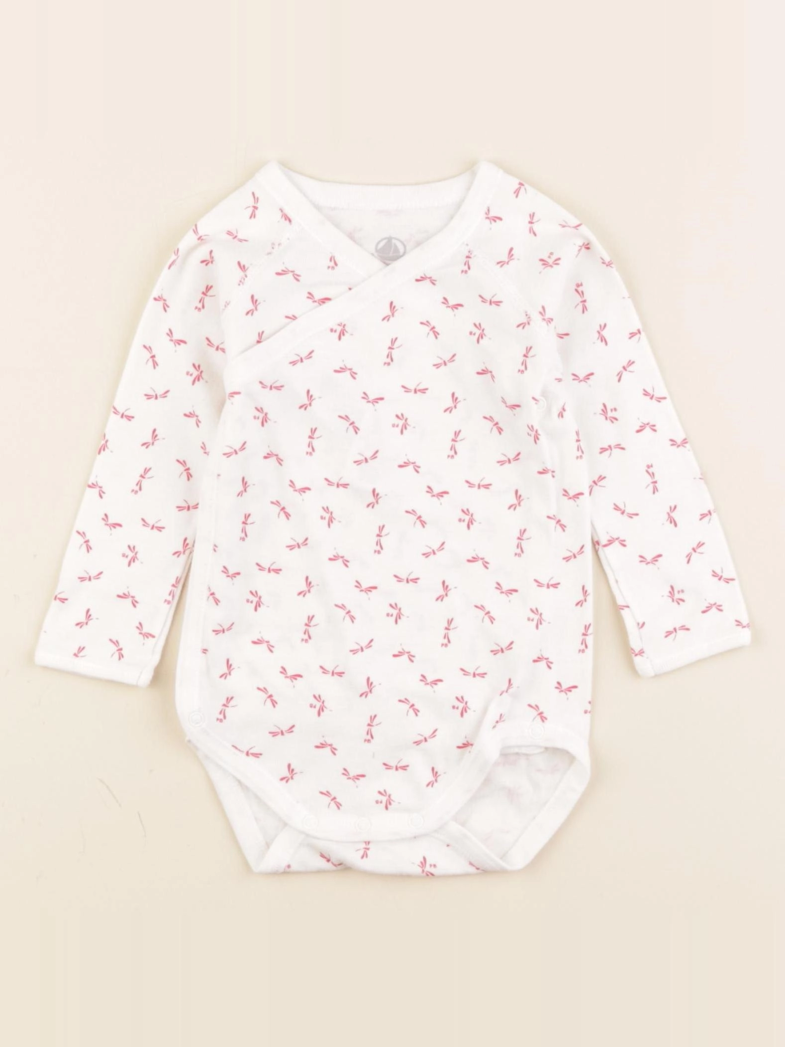 Petit Bateau - body blanc, rose - 12 mois