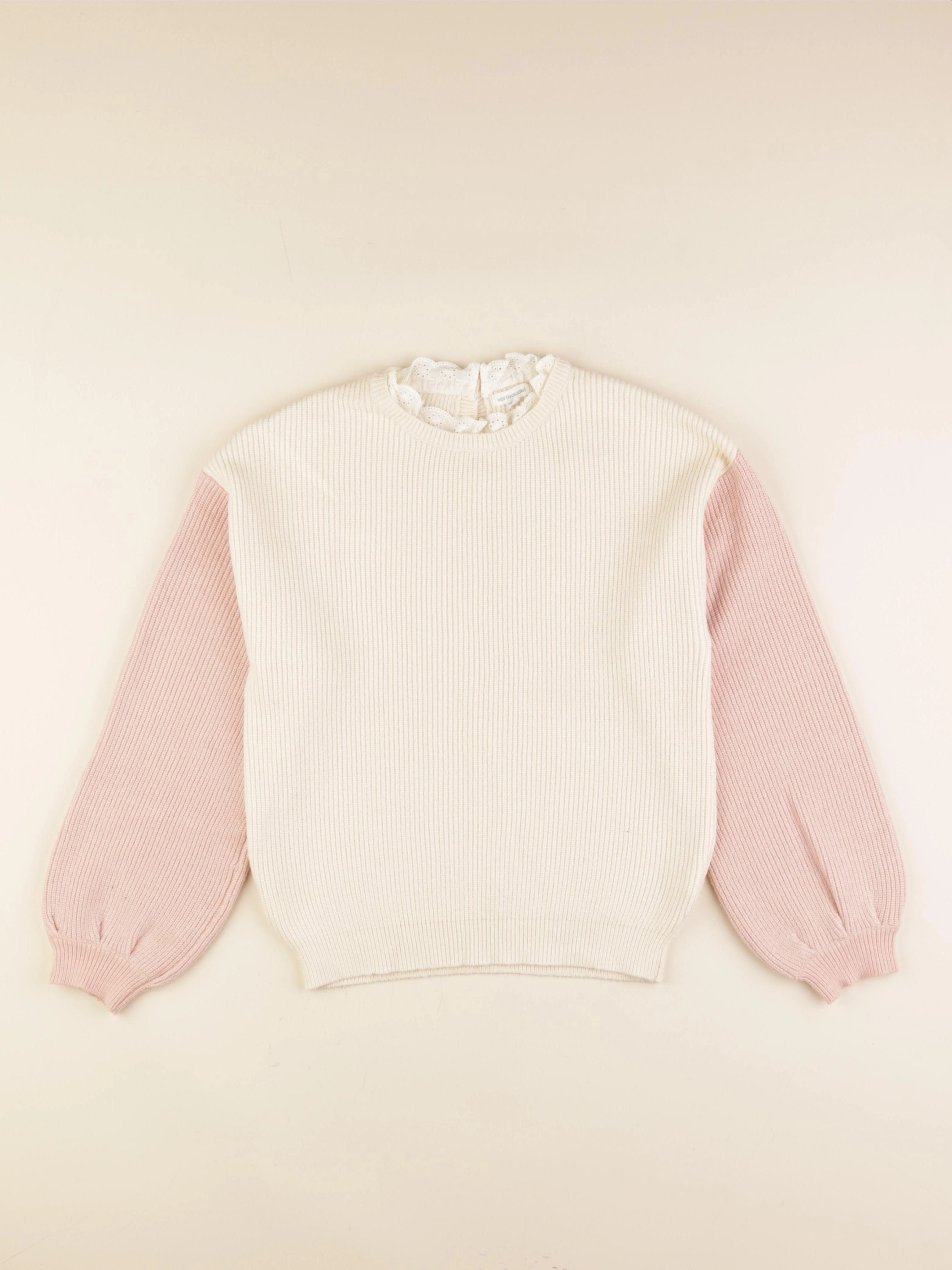 Vertbaudet - pull beige, rose - 10 ans
