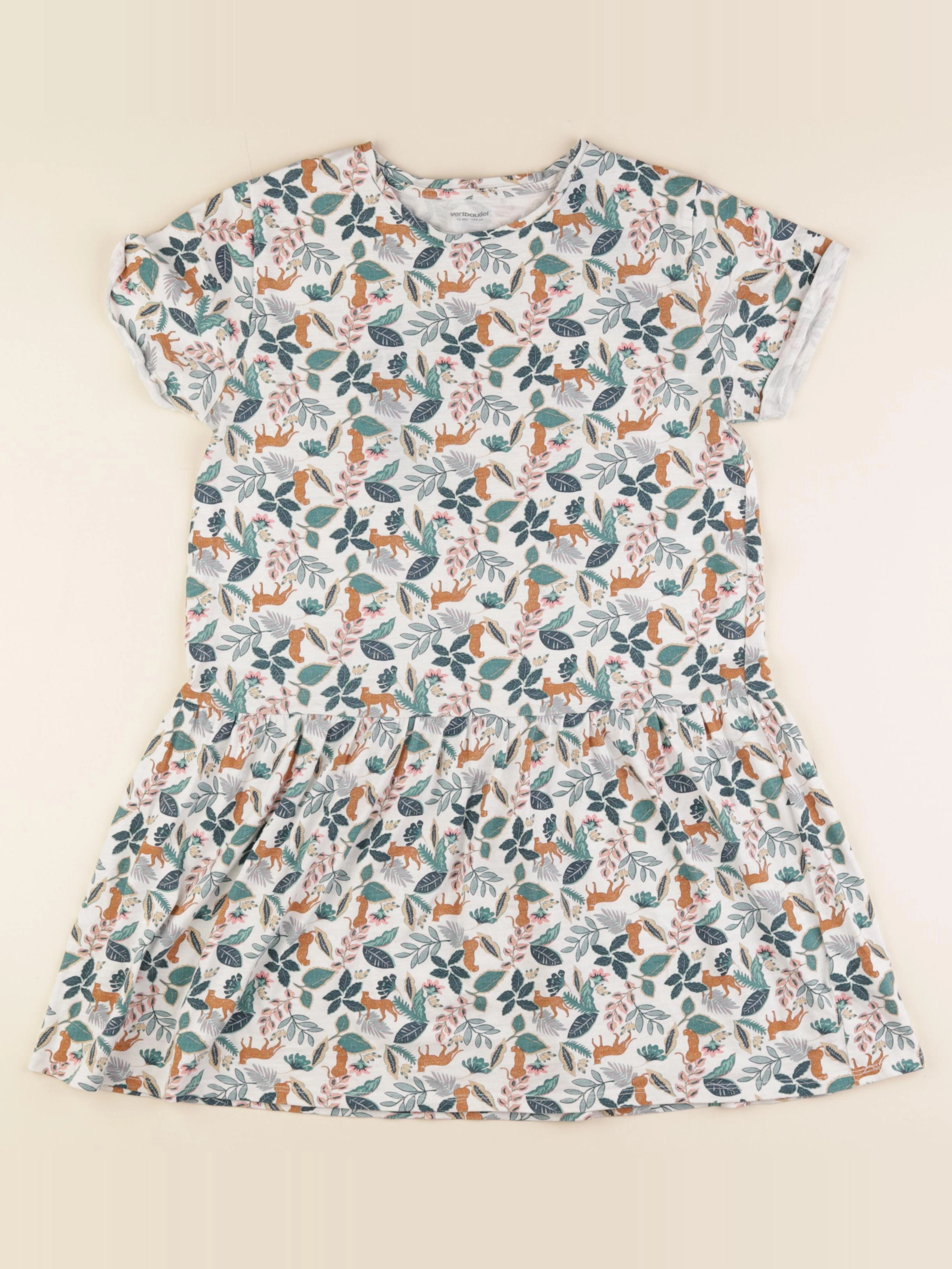 Vertbaudet - robe vert, blanc - 12 ans