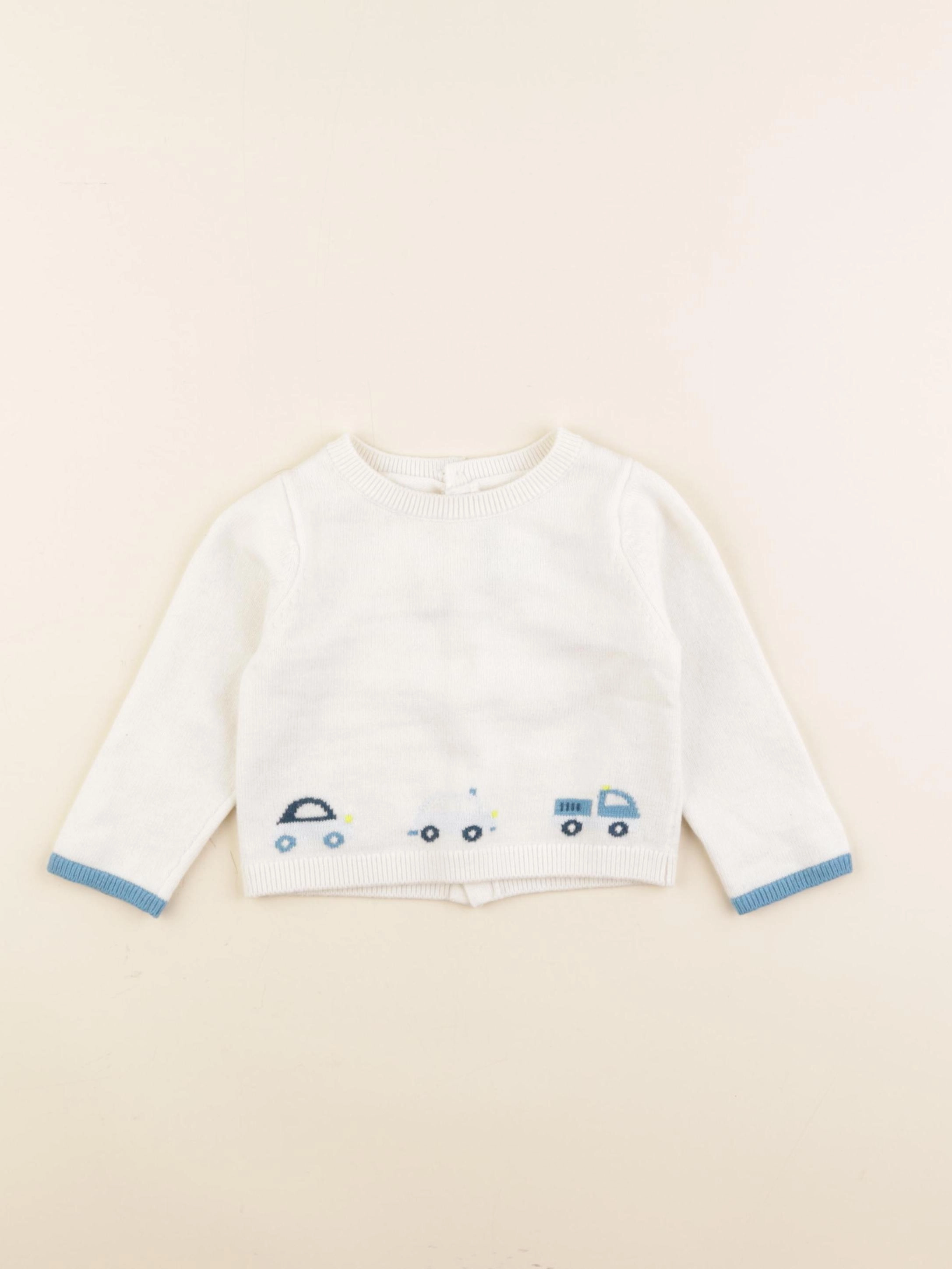Jacadi - pull blanc, bleu - 12 mois
